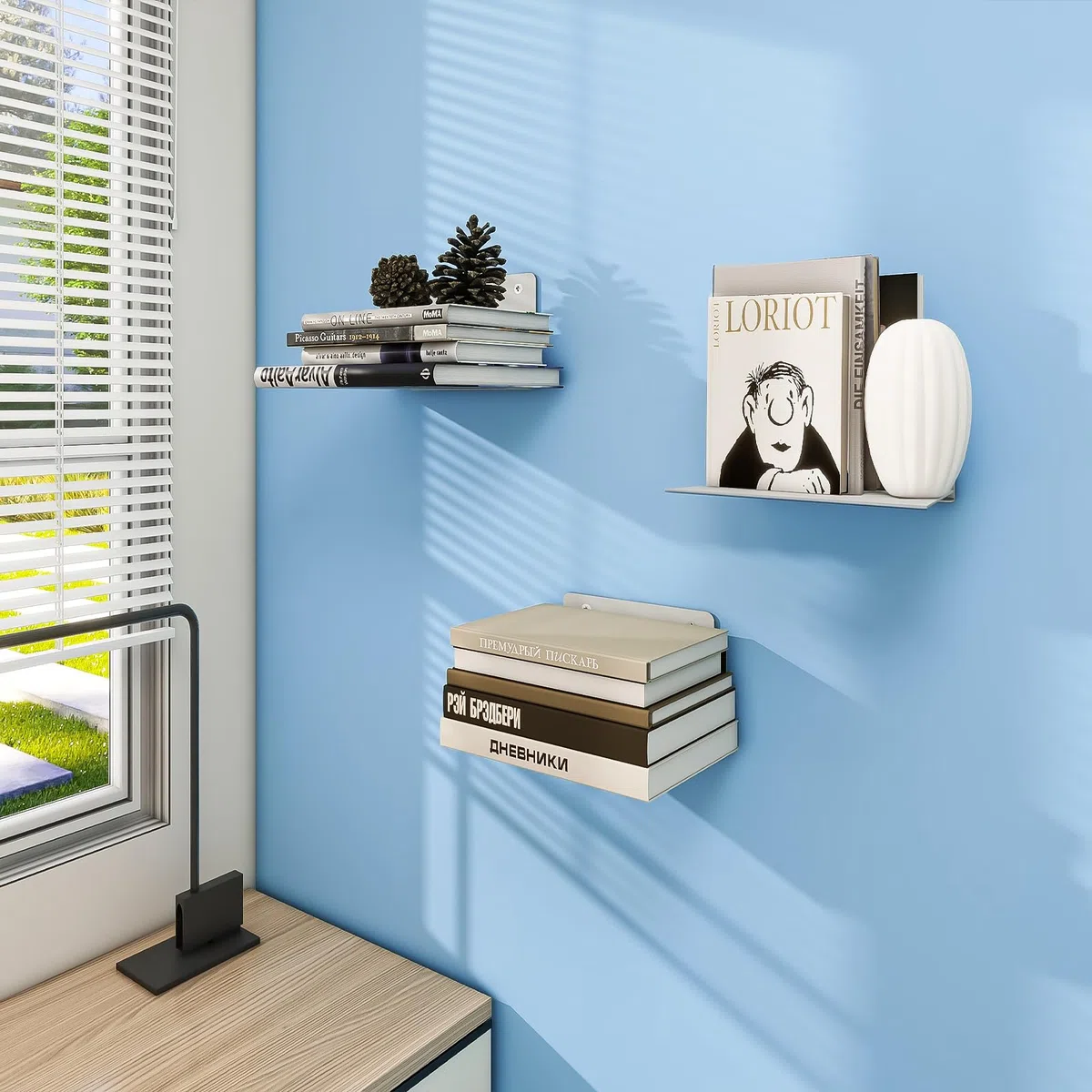FENTEC Mensole da Muro per Libri, Libreria a Muro Sospesa, Libreria Invisibile a Parete, Libreria in Metallo Nascosta per la decorazione della camera da letto e dell'ufficio, 4 Pezzi(Bianco)