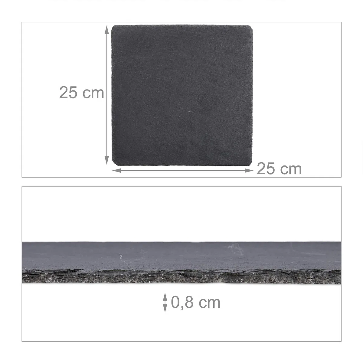 Relaxdays Piatti in Ardesia, Set da 6 Vassoi da 25 x 25 cm per Servire & da Scrivere, Tavolette per Buffet, Antracite