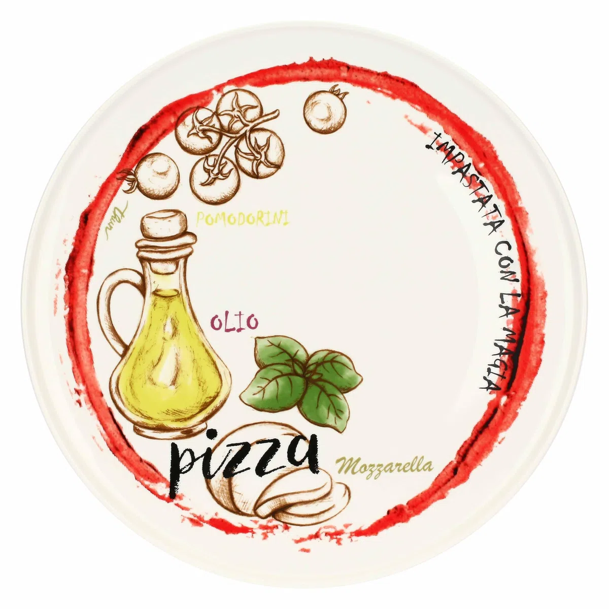 THUN - Set 2 piatti pizza Acqua e Farina, rosso e giallo - Porcellana,ø 33 cm