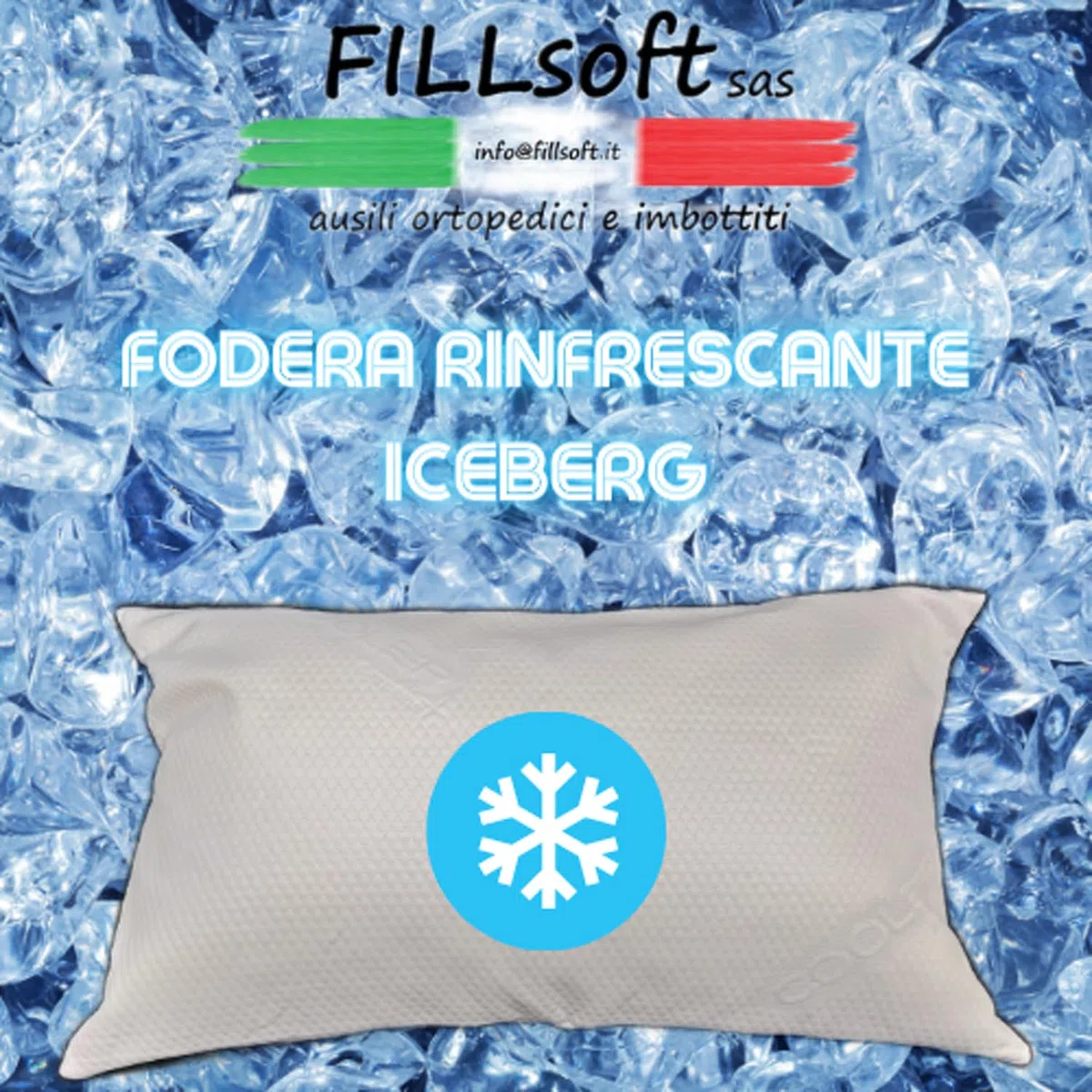 TAKImed,Coppia di Federe per Cuscini da Letto Rinfrescante ICEBERG tessuto Ipoallergenico e Traspirante. Il tuo sonno fresco e confortevole! 2 Fodere nella confezione. Prodotto in italia