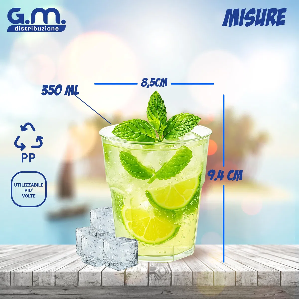 G.M. DISTRIBUZIONE 80 Bicchieri Cocktail da 350 ml, in PP Trasparenti, Infrangibili, Riutilizzabili, per Cocktail, Long Drink, Gin Tonic, Mojito, Aperol Spritz - Made in Italy