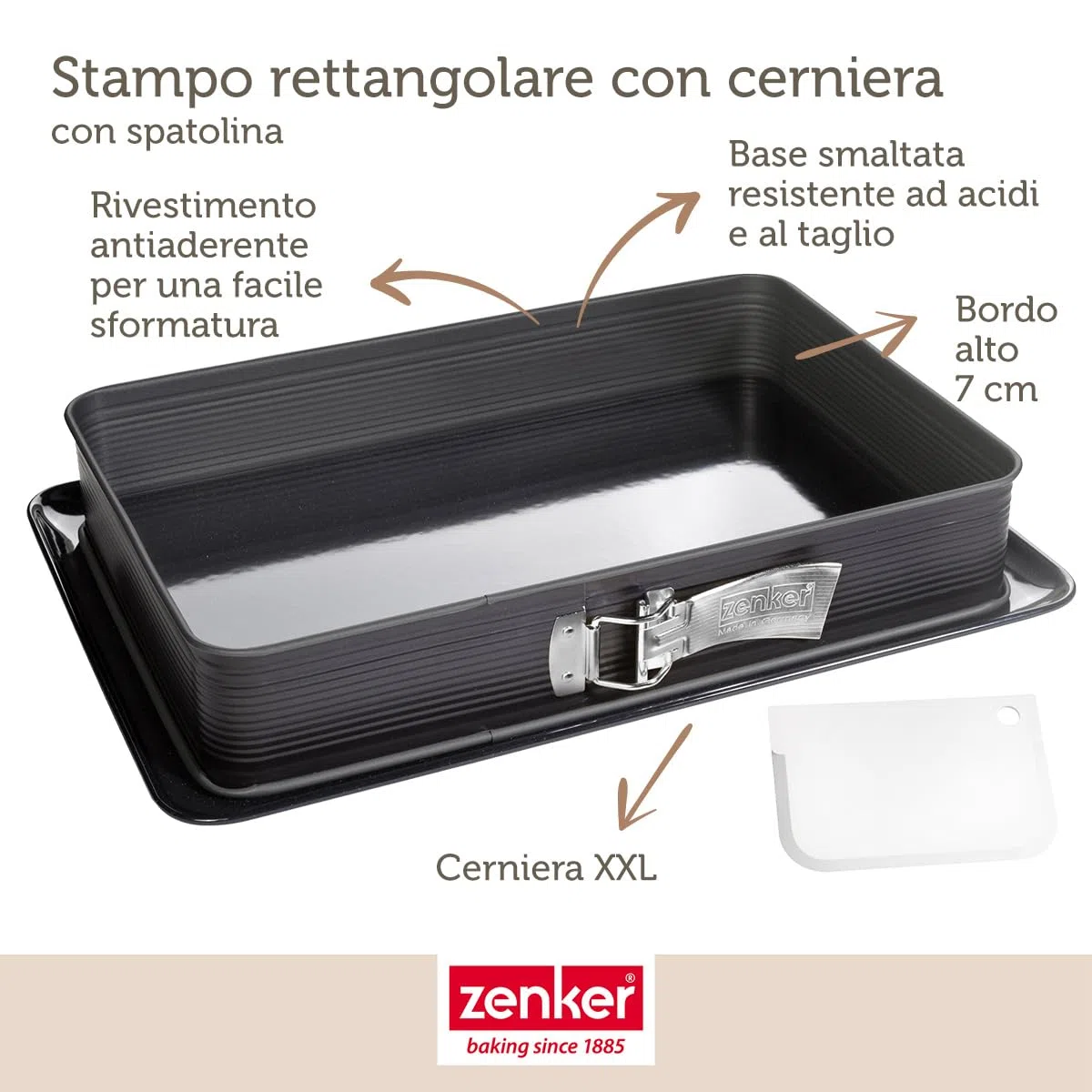 Zenker Lasagnera Apribile con Spatolina 25 x 38 x 7 Cm Deluxe, Stampo Rettangolare con Cerniera, Rivestimento Antiaderente Diamantato (Colore: Nero), Quantità: 1 Pezzo, Acciaio