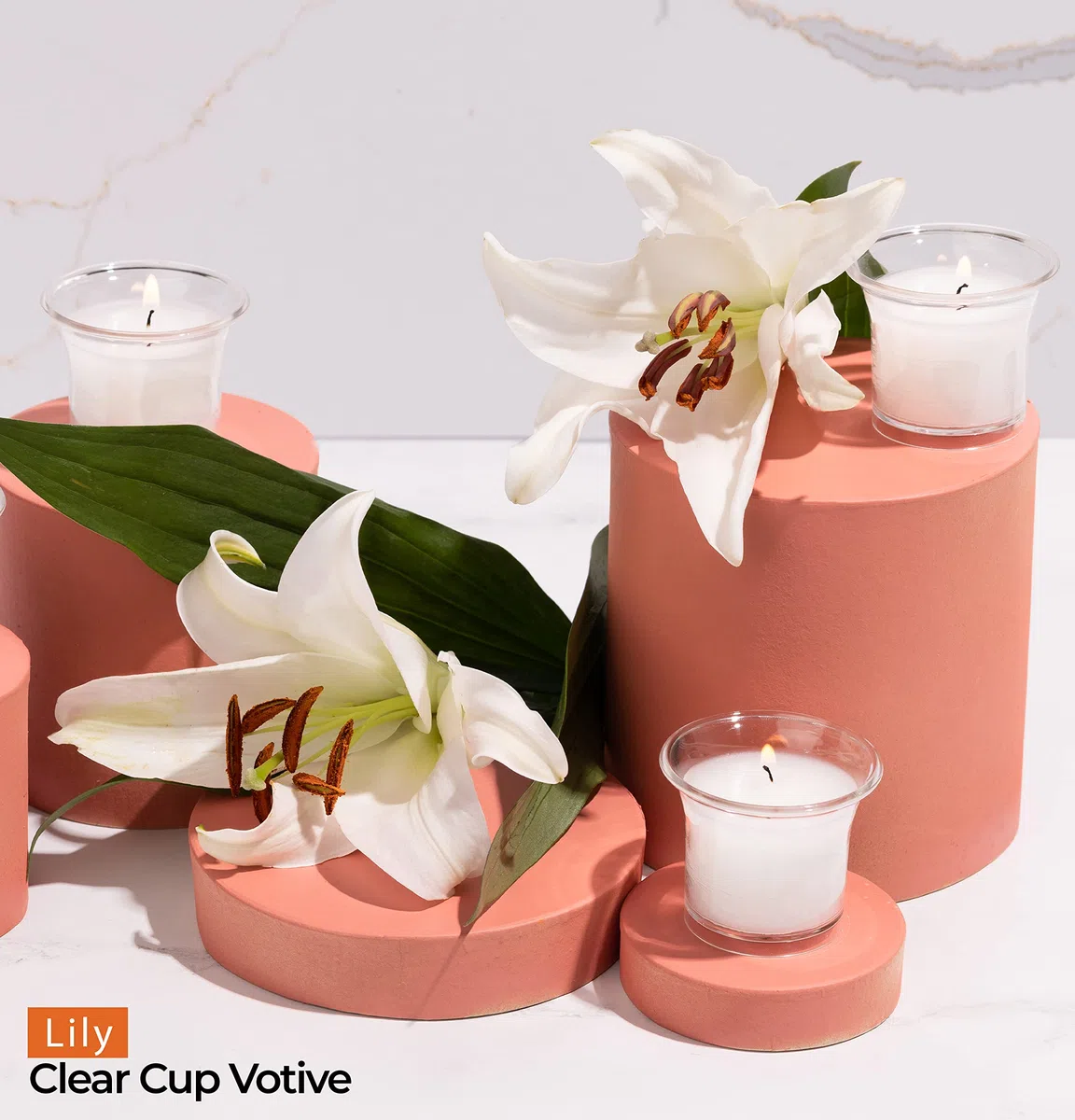 Hyoola Candele Profumate Votive con Portacandele Trasparente - Candele Profumate Piccole Giglio - Durata Candela Votiva 12 ore - Set Candele Profumate da 4 - Made in EU