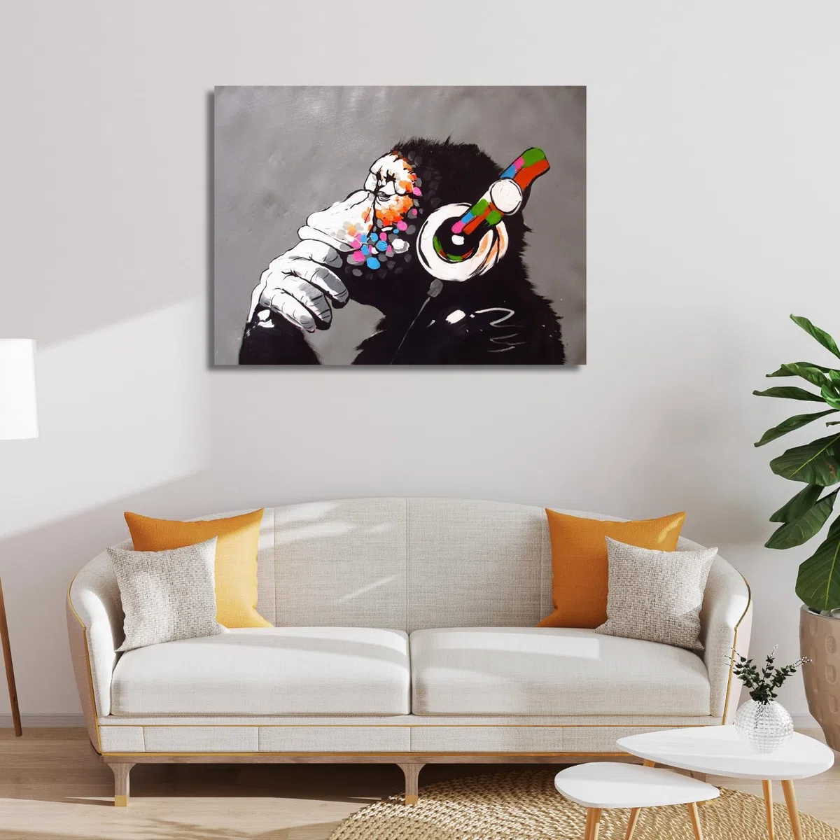 canvashop Quadro Banksy Dj Monkey 70x50 cm Stampe Su Tela Canvas Da Parete Quadri Moderni Soggiorno Arredo Casa Bansky Scimmia Street Art