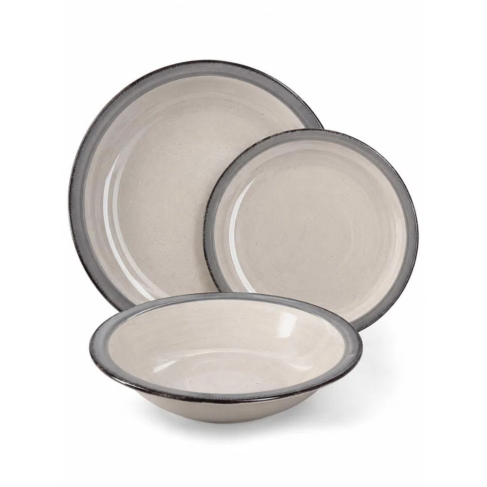 Set Piatti 12 Pezzi in Ceramica – Servizio Tavola per 4 Persone con 4 Piatti Piani, 4 Fondi e 4 Frutta – Design Moderno – Varianti Blu o Tortora (Tortora)