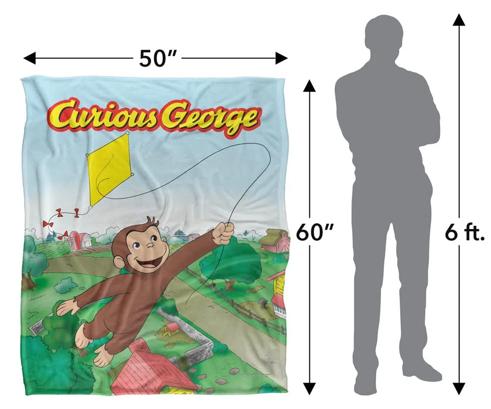 Coperta Curious George, 152 x 127 cm, coperta super morbida al tatto «Kite Flying George», 50" x 60"