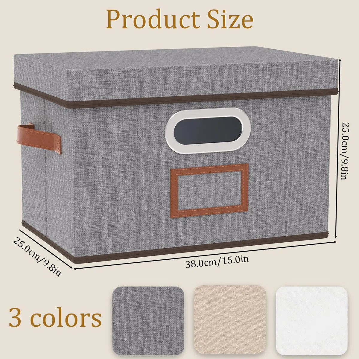 OUTBROS Scatole Portaoggetti con Coperchio, 38 x 25 x 25 cm Cesto Pieghevoli con Maniglie, Contenitori Armadio, Organizzatori per Vestiti (2 Pezzi, Grigio)
