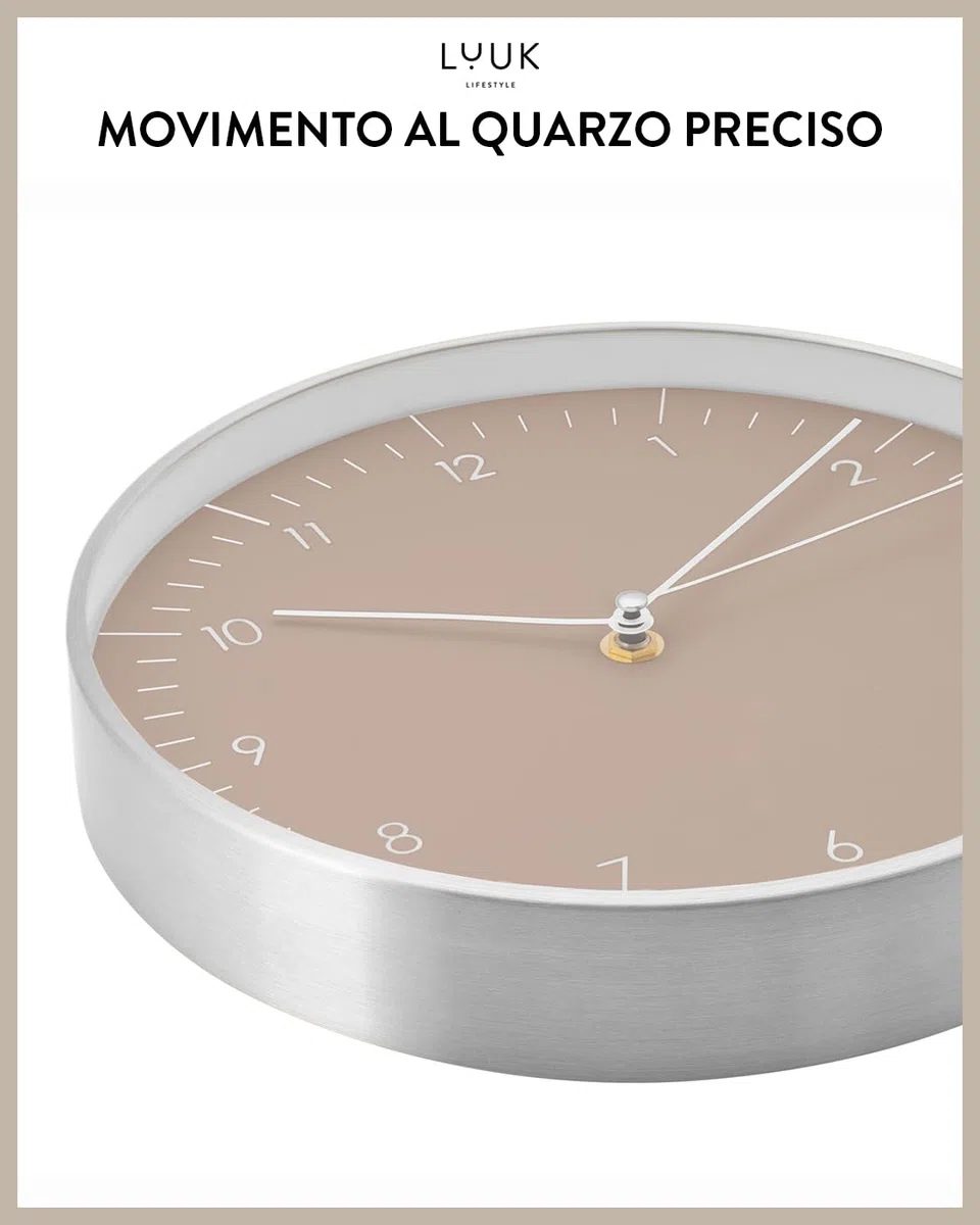 LUUK LIFESTYLE Orologio da Parete Piccolo Moderni (24 cm), Silenzioso senza ticchettio, Regalo per la casa, Ideale per Cucina, Salotto, Soggiorno, Ufficio, con Lancetta dei secondi, Beige e Argento