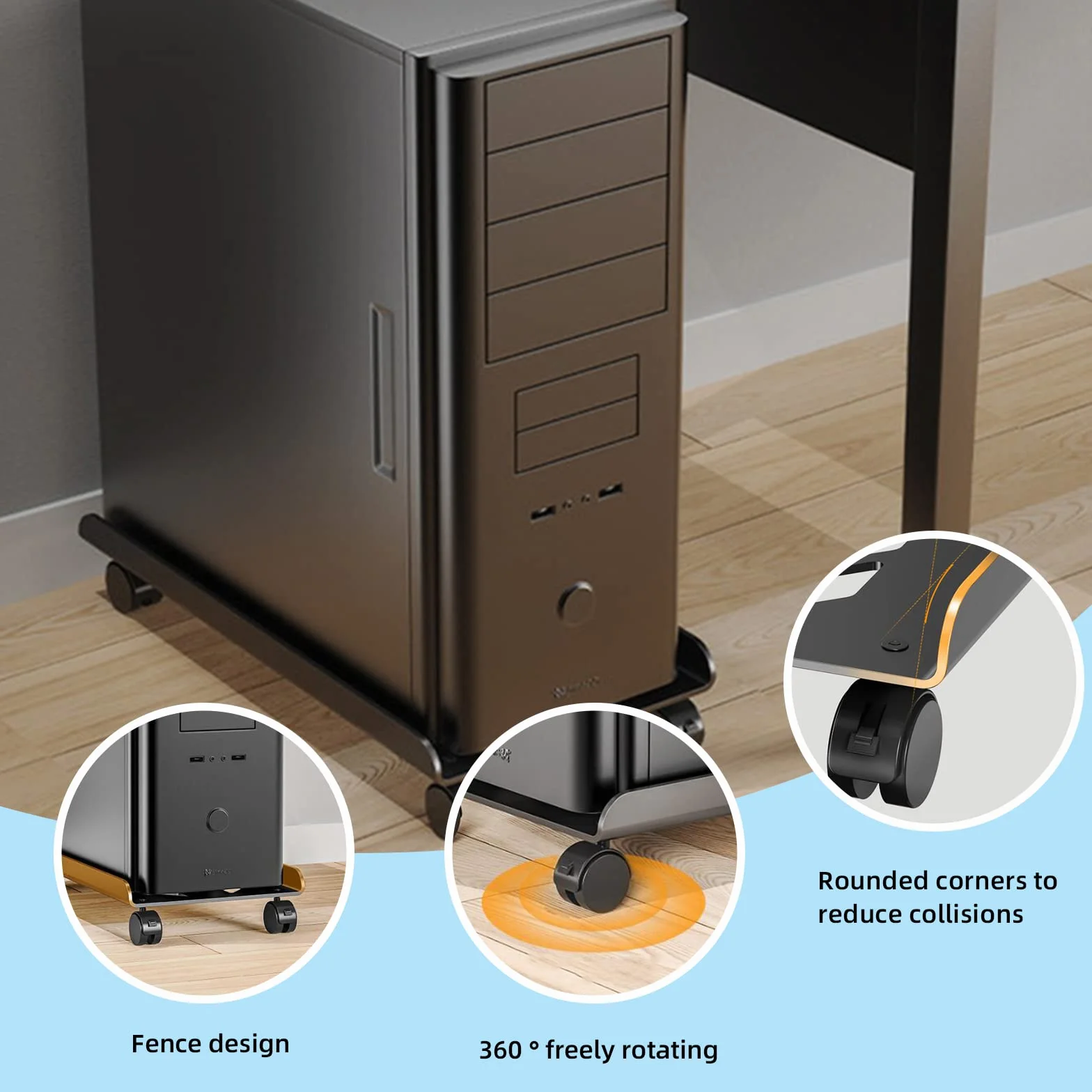 JoliJour Supporto per CPU Regolabile per Sotto la Scrivania con 4 Ruote Girevoli per la Maggior parte Delle Case per PC da Gioco