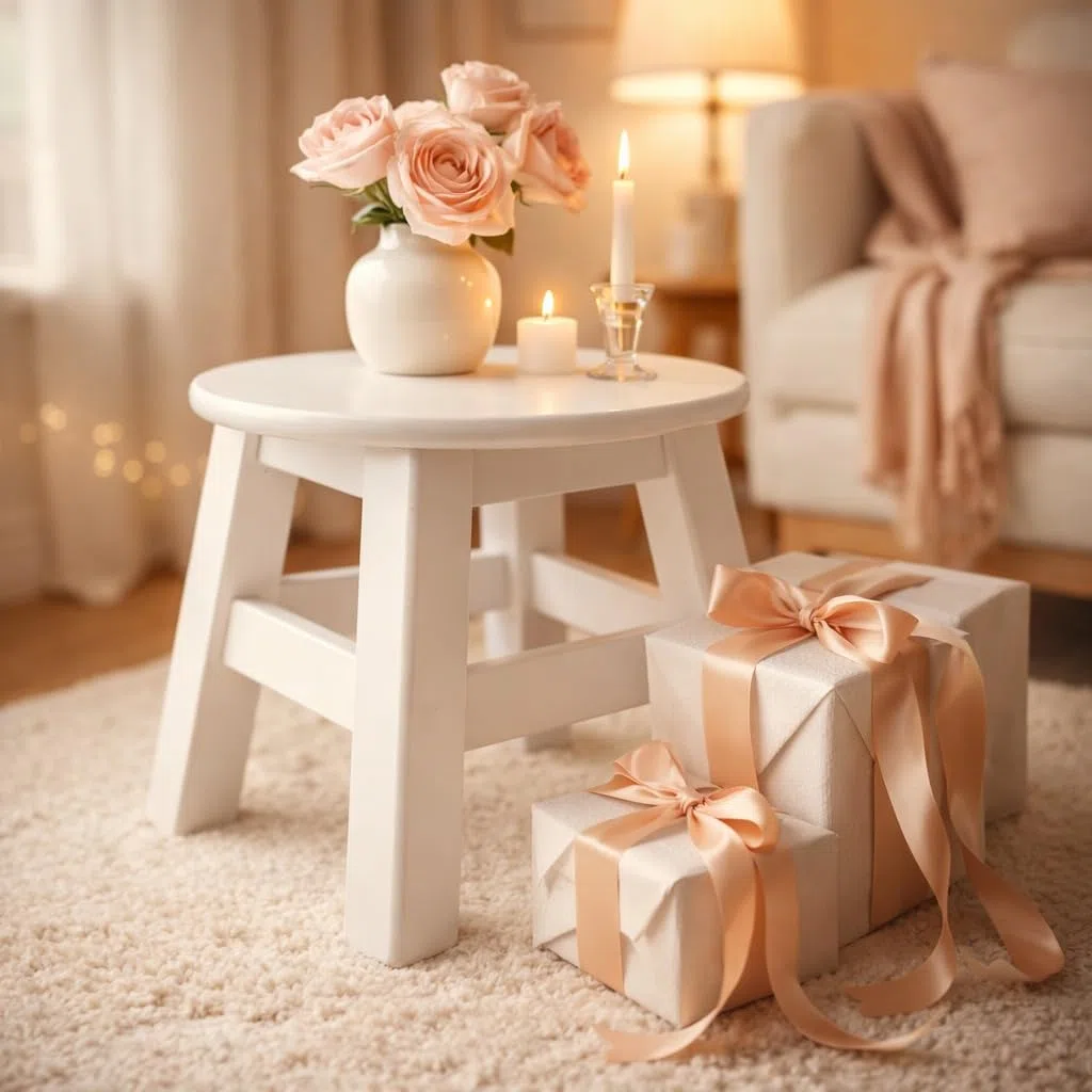 Druline Sgabello in Legno Bianco 24 cm x 25 CM