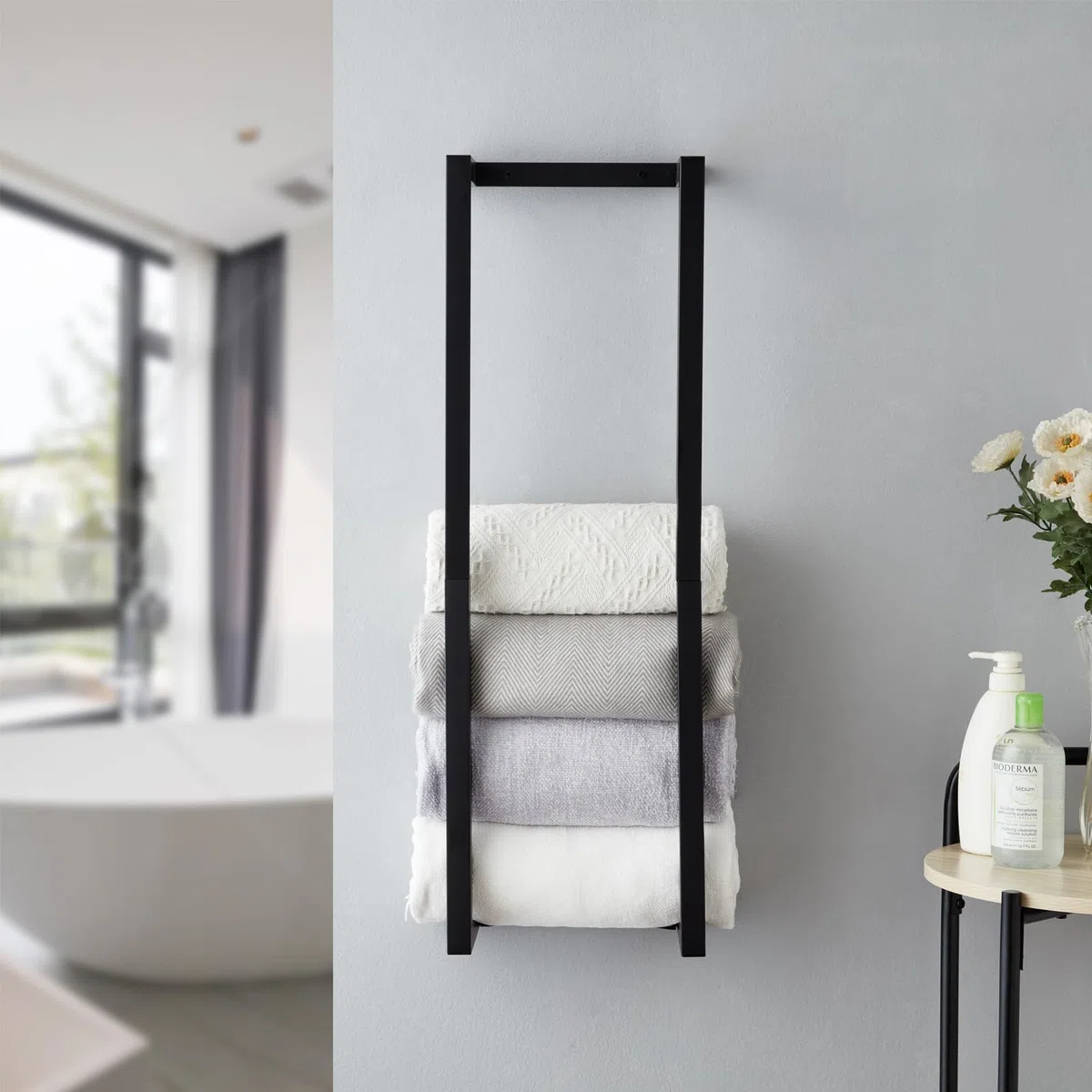Portasciugamani per asciugamani arrotolati, portasciugamani per bagno, organizer da parete in metallo, porta asciugamani da bagno da parete per piccoli spazi moderni (nero)