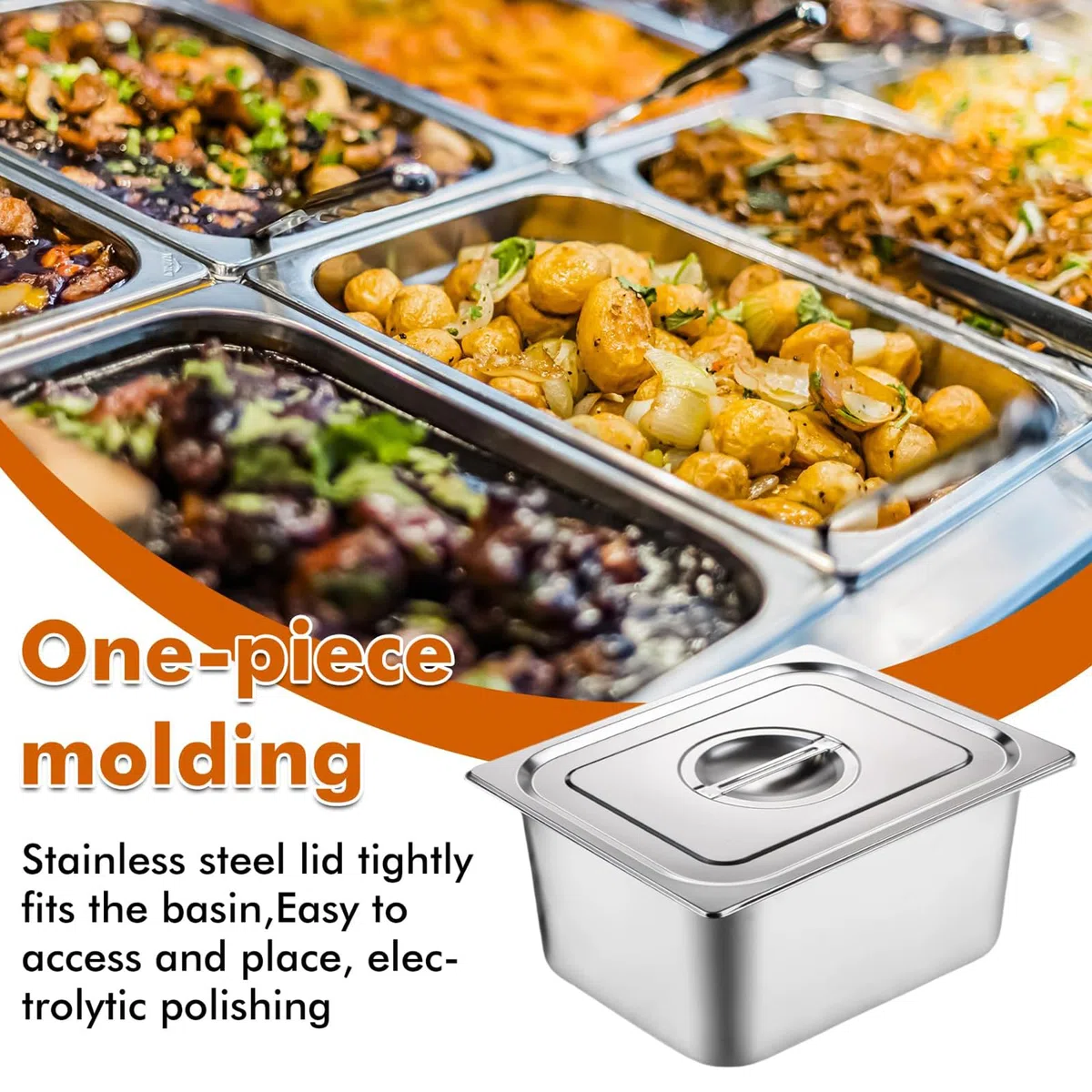 4 Pezzi Vassoio in Acciaio Inox,Teglia Forno Rettangolare con Coperchio,Contenitori per Alimenti Inox,Ciotole per Impanare Inox,Vassoio Acciaio Inox per Marinare Carne,Cotoletta, GN 1/6,17,5x16,5x10cm