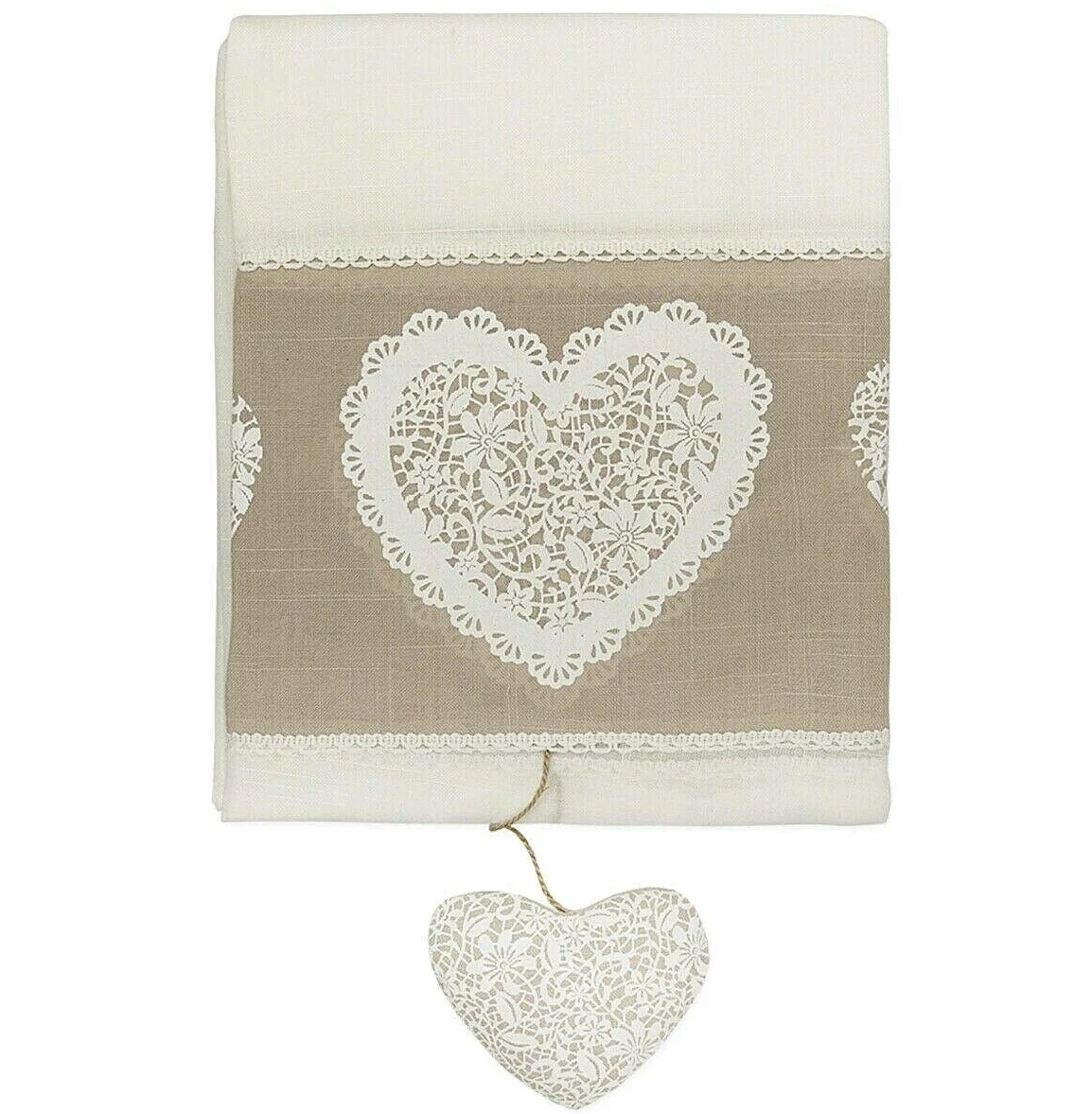 emmevi Tende Finestre Porta Interno Tessuto Lino Semitrasparente Coppia 2 Pz più Misure Shabby Chic MOD.Tenda Cuori 2 CONF 140X290