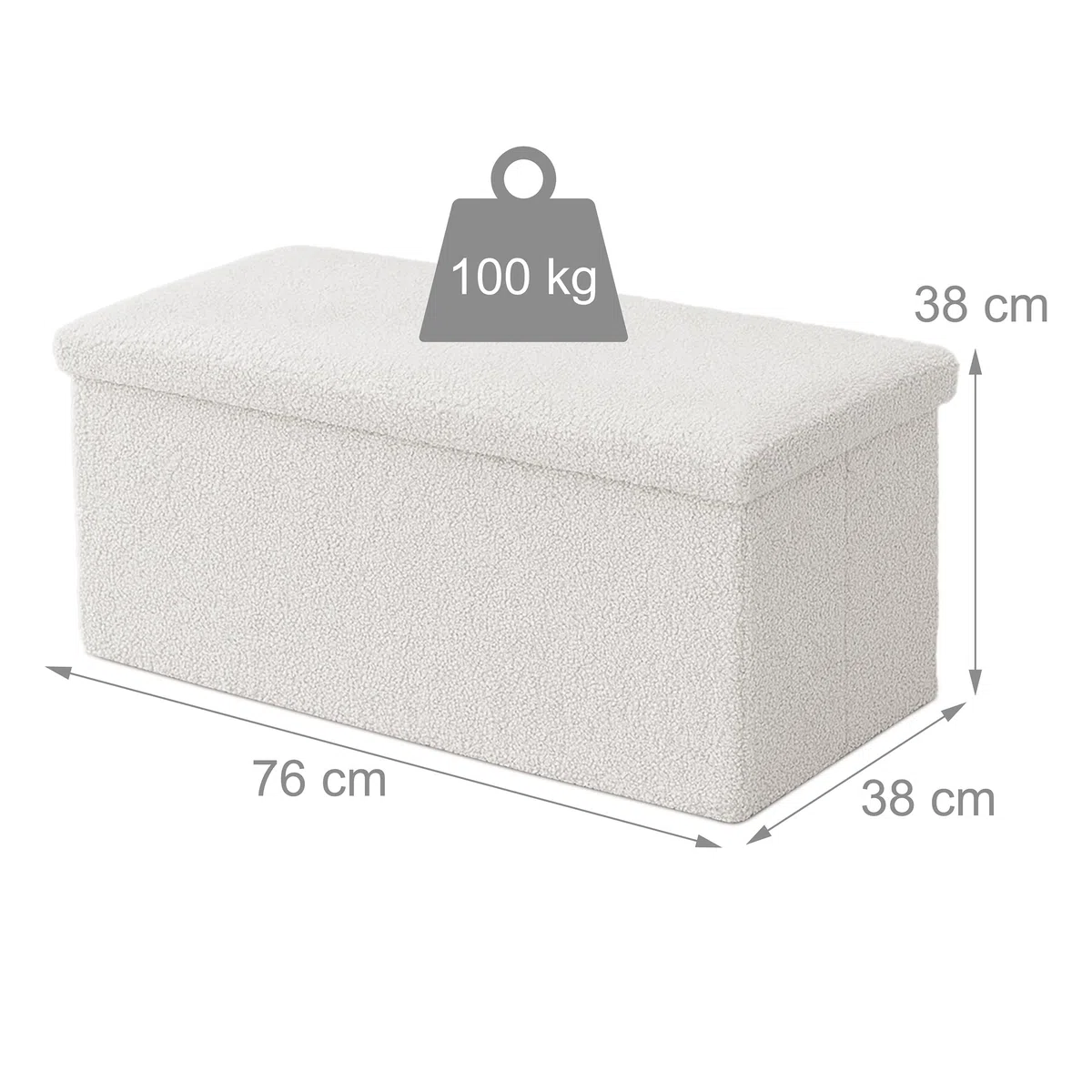 Panca Relaxdays, con Contenitore, Tessuto Teddy, Pieghevole, Imbottita, HLP: 38x76x38 cm, Bianca