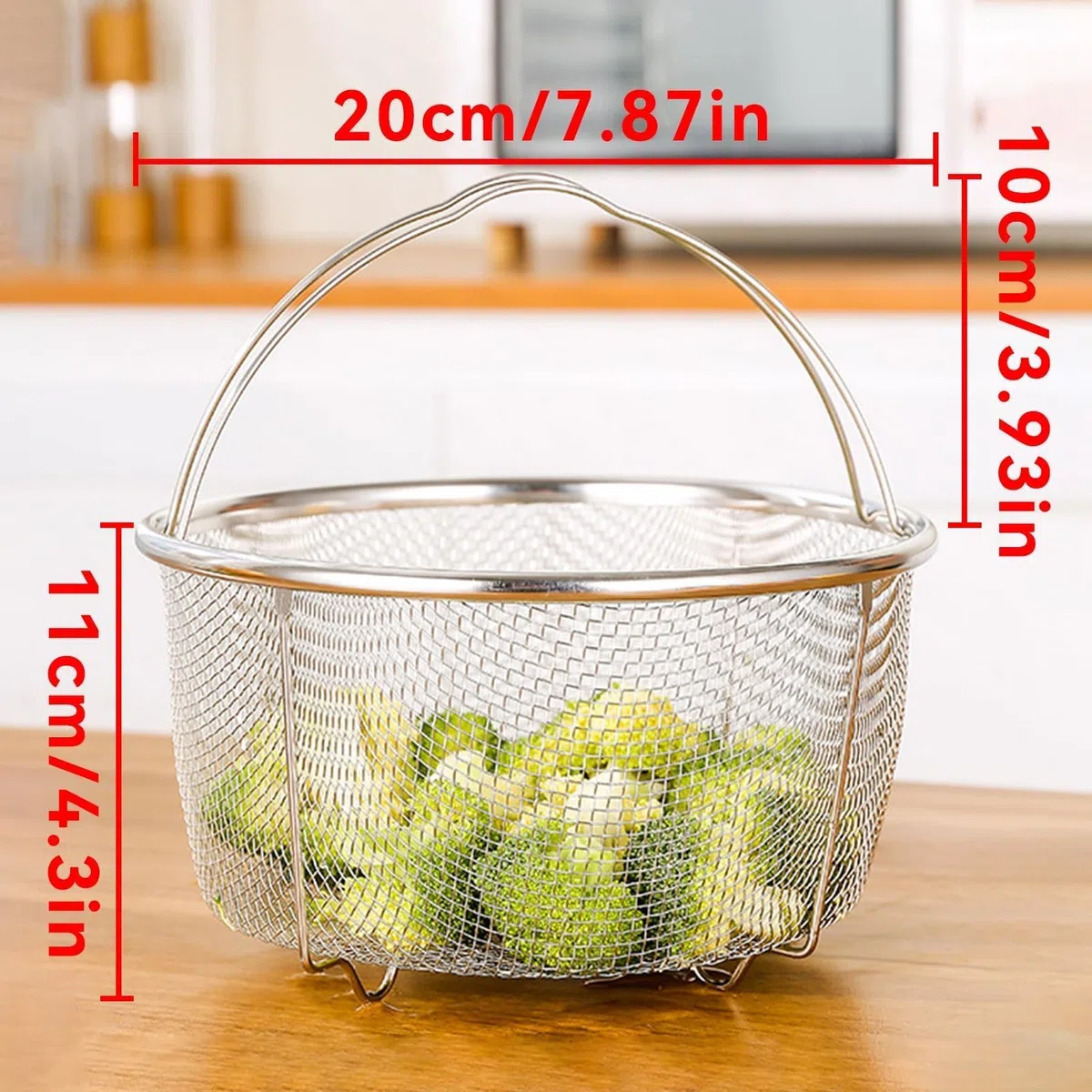 Cestello Cottura Vapore Inserto, Multifunzionale Inserto per Cottura a Vapore Acciaio Inox con Maniglia, Cestello per Cottura a Vapore in Rete, Cestello Pentola a Pressione per Verdure Pesce(20 cm)