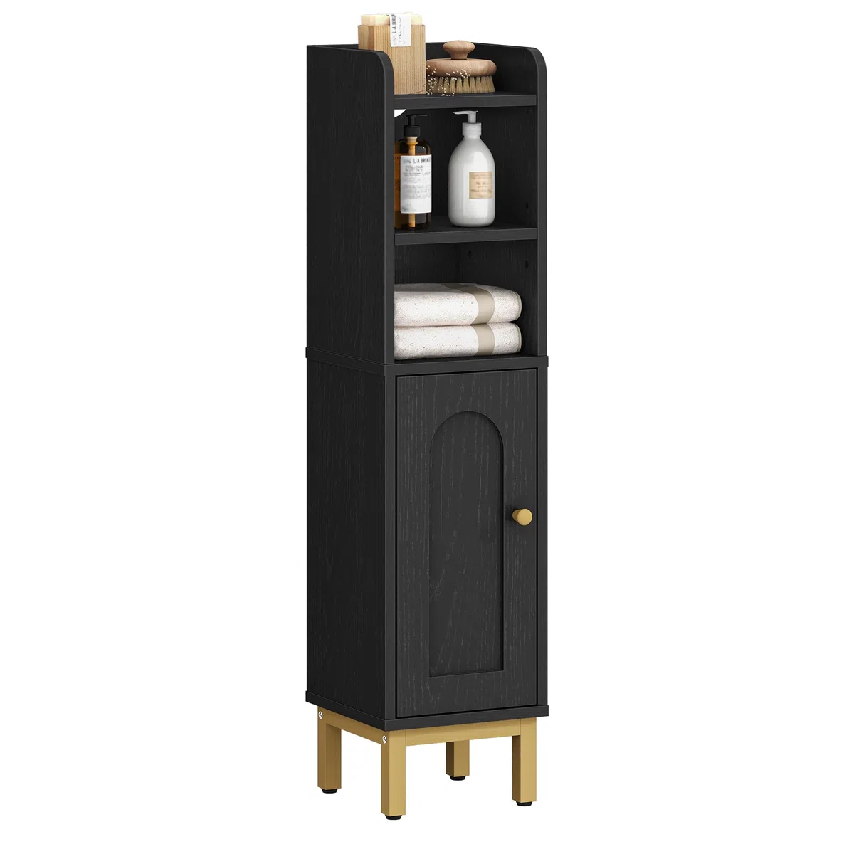 Hzuaneri Mobile a Colonna, Mobile da Bagno a Colonna, Armadietto Salvaspazio, Accanto al Water, con Ripiano Regolabile, Facile da Montare, 20 x 20 x 83 cm, Nero-Oro BC08206X