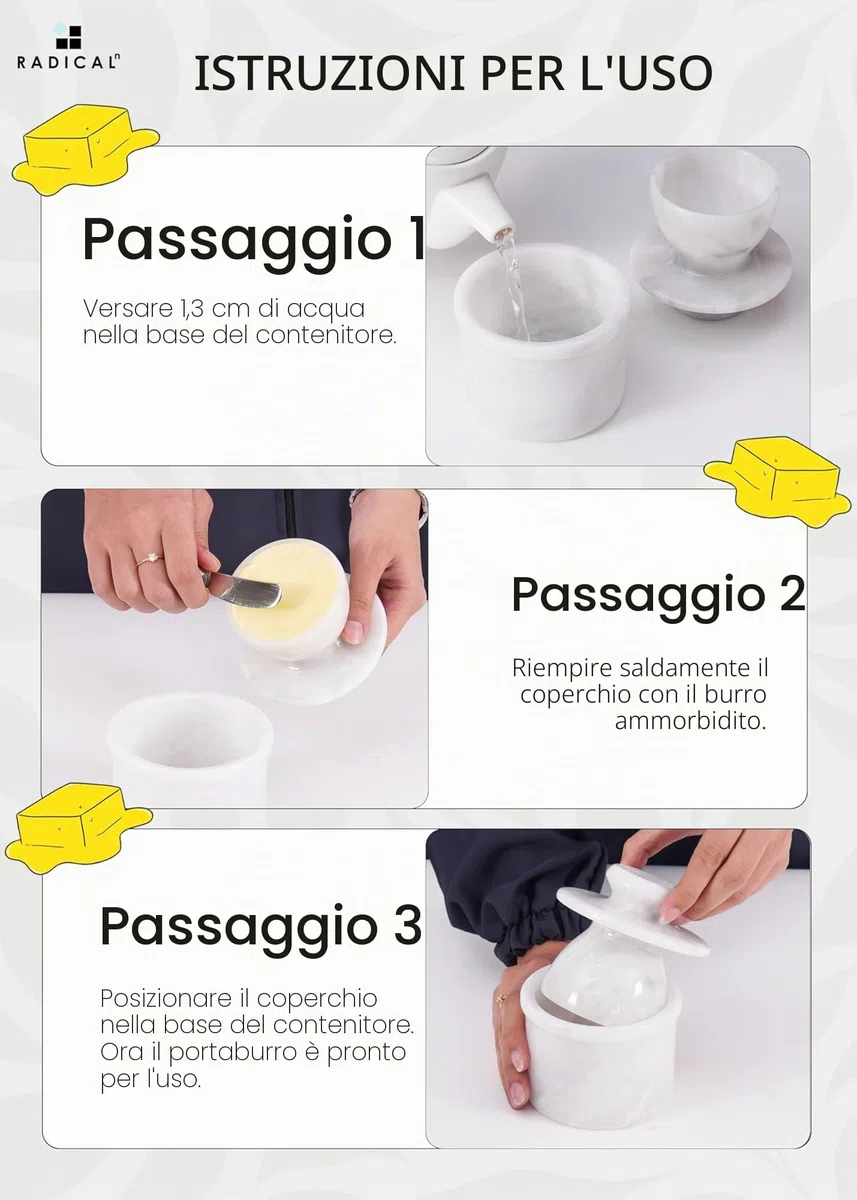 Radicaln Burriera in marmo Radicaln da 10,8 cm, contenitore per burro fatto a mano Bianco per la decorazione della cucina