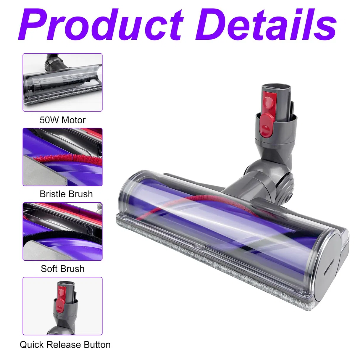 Spazzola Motorizzata, Spazzola a Turbina Compatibile con Dyson V7 V8 V10 V11 V15 Aspirapolvere, Testina di Turbo Elettrica di Ricambio, per Tappeti e Pavimenti Duri e Angoli Stretti
