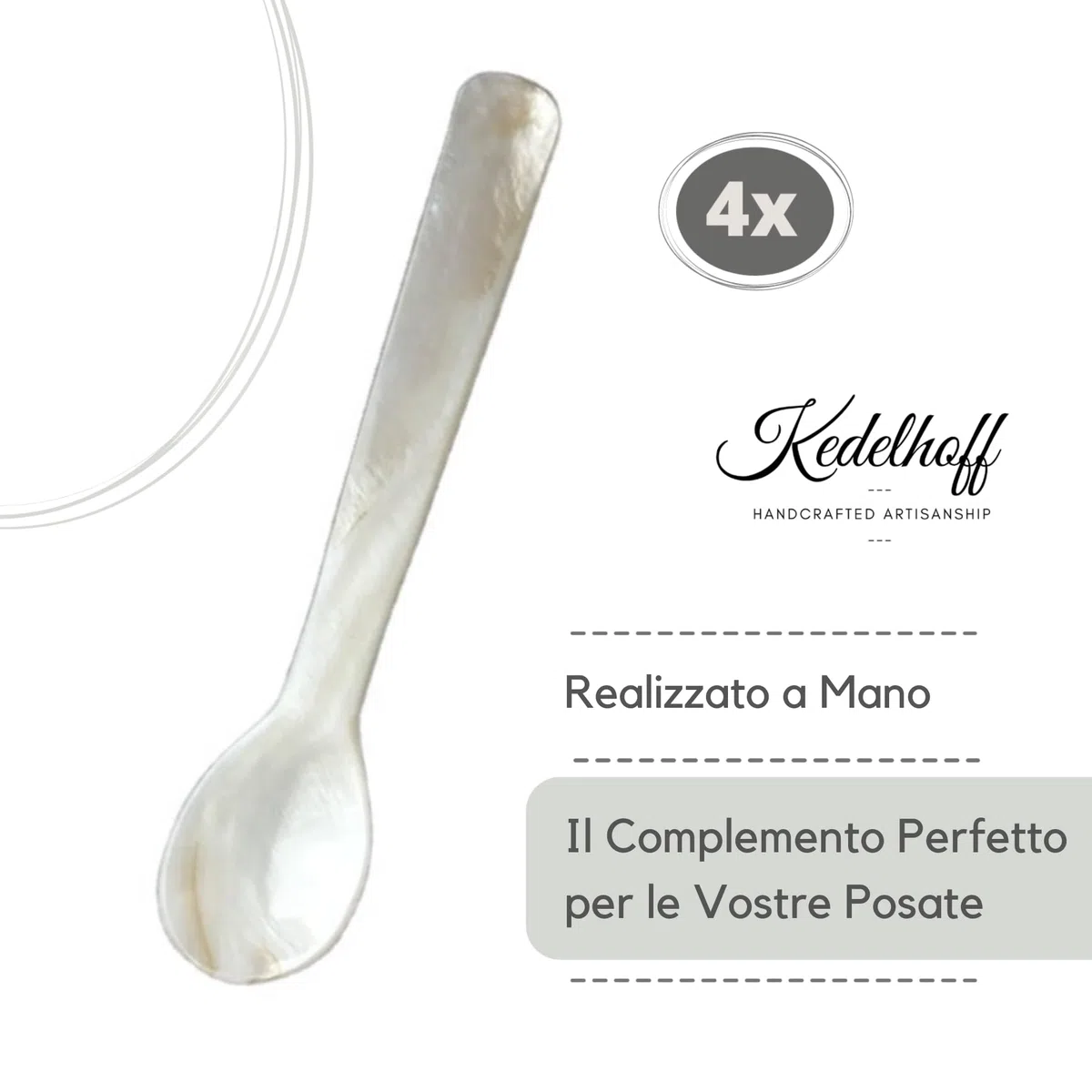 Cucchiaio in Vera Madreperla, Con Caviale, Realizzato a Mano, Cucchiaio per Uovo, Madreperla (Naturale), Circa 12 cm, Set da 4 Pezzi