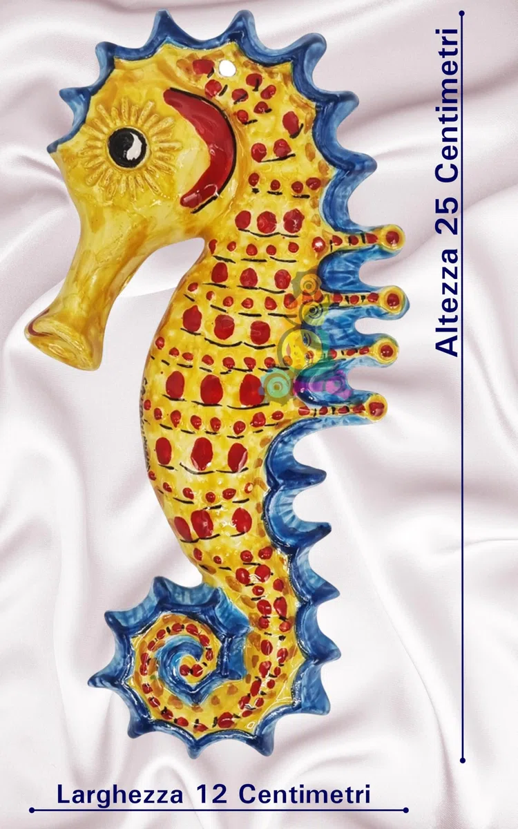 sicilia bedda - PESCI IN CERAMICA DI CALTAGIRONE da Parete - Prodotti Artigianali realizzati e Dipinti a Mano (Cavalluccio Marino, 25x12)
