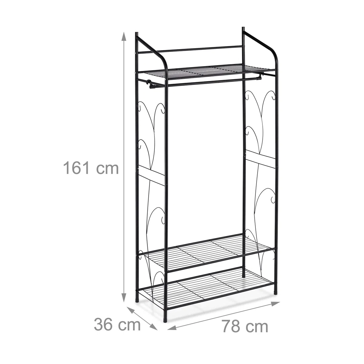 Relaxdays Stand Appendiabiti in Metallo, Attaccapanni con Ripiano per Scarpe Cappelli, Armadio Aperto, 161x78x36cm, Nero
