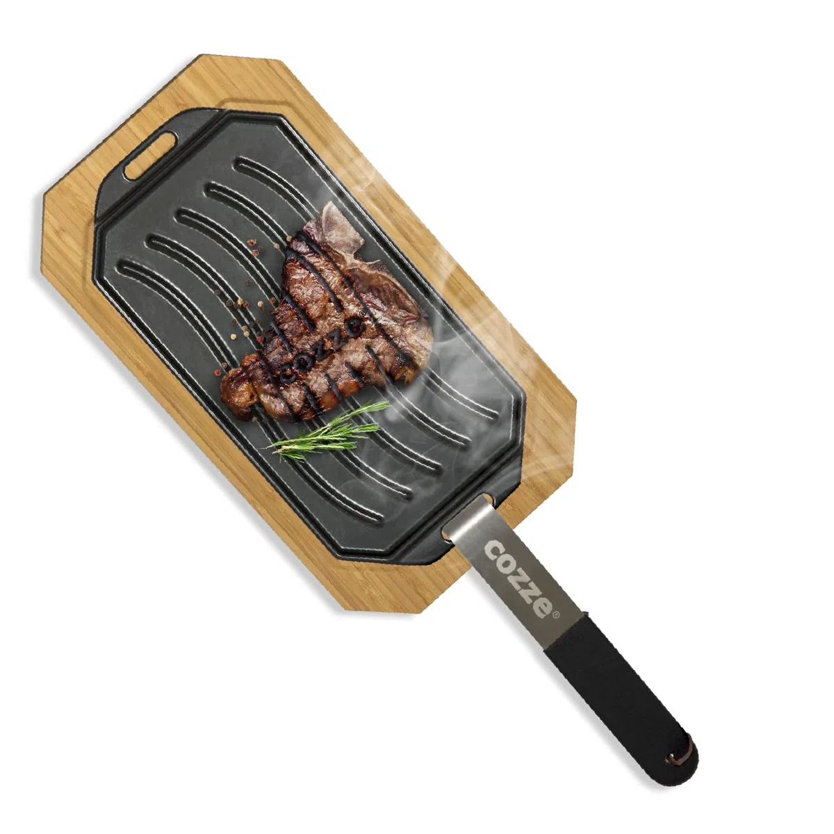 Millarco Padella reversibile in ghisa Cozze® con vassoio in legno 165x330 mm