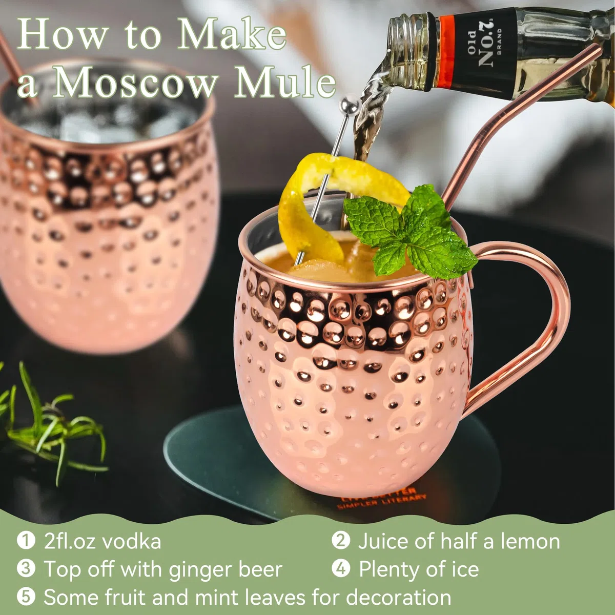 Bicchieri Moscow Mule Rame,Set di 4 Tazze Moscow Mule,Boccali Placcati Rame Fatto a Mano in Acciaio Inossidabile 550ml,Bicchieri Cocktail Mugs con Cannucce Spiedini Mosurino Scovolino
