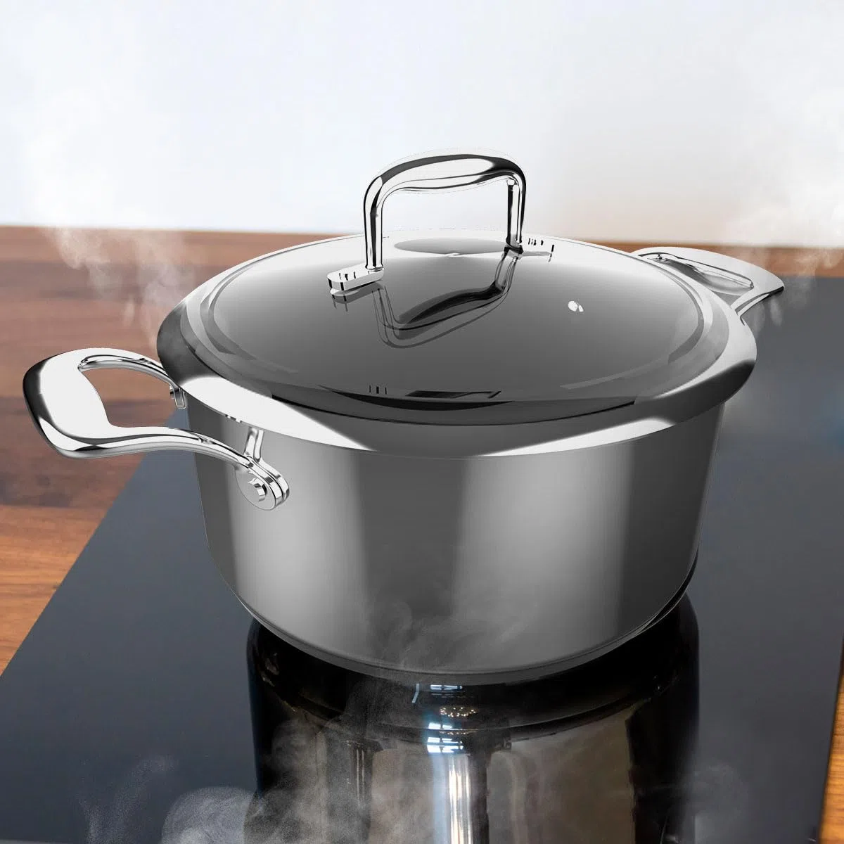 Cecotec Pentola Polka Classy 28 Pot Steel, diametro 28 cm, capacità 7,5 l, acciaio inox 18/10, rivestimento antiaderente, maniglie rivettate, coperchio in vetro, adatto a tutti i tipi di cucine