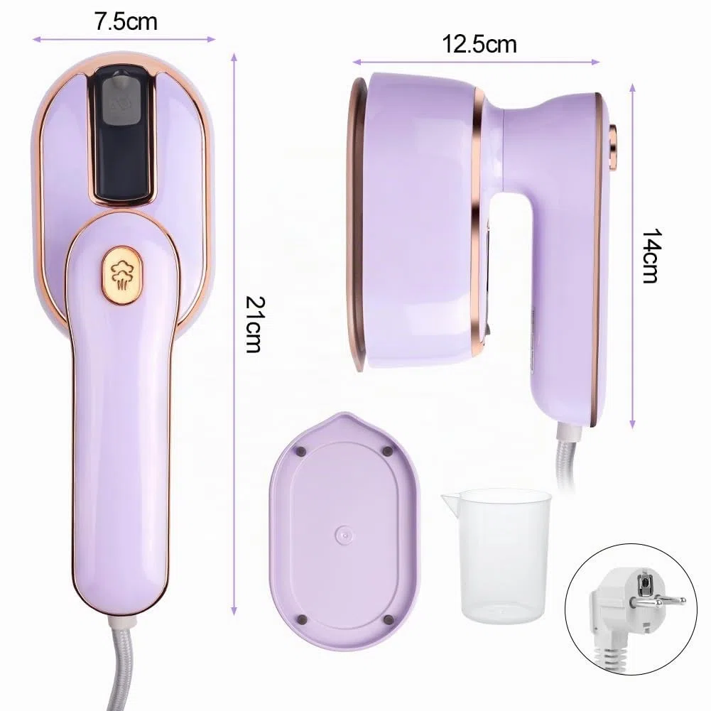 AUAUY Ferro da stiro a vapore Mini, 1000 W, pieghevole, portatile, con serbatoio dell'acqua da 100 ml, ferro da stiro a secco e a umido, piccolo ferro da stiro a vapore per casa e in viaggio (viola)