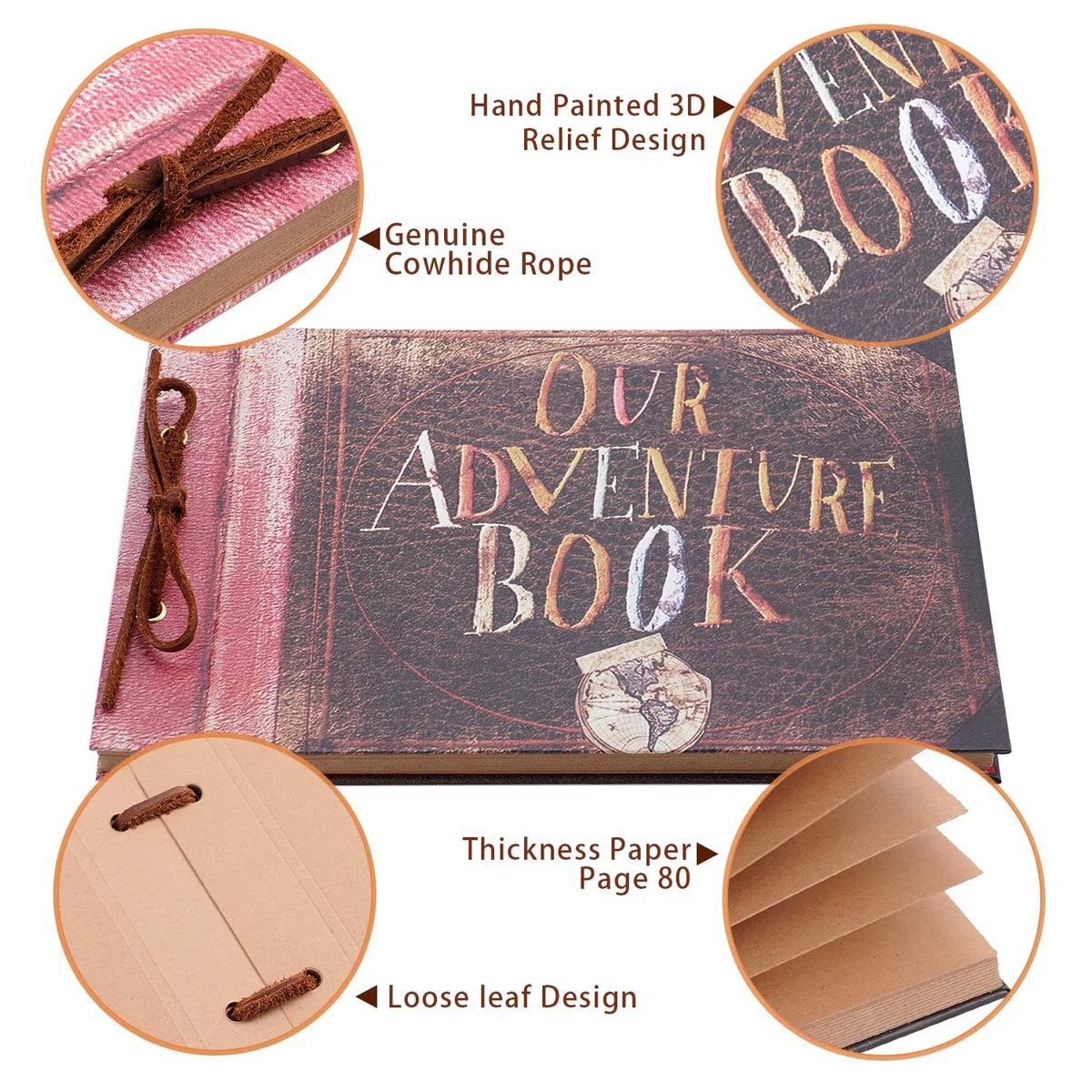 Our Adventure Book Album Fotografico,3d Retro Embossed Letter Cover Hard Movie Up,11.9 X 7.6 Inch,DIY Scrapbooking Album Convient Pour Les Anniversaires,La Saint-Valentin Et Les FêTes De Fin D'AnnéE