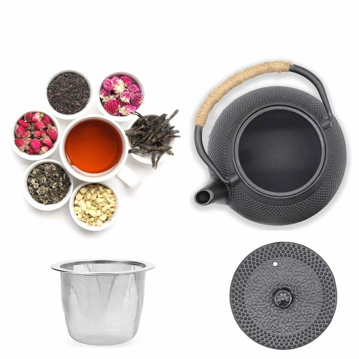 Teiera in Ghisa per tè Giapponese Bollitore con Infusore in Acciaio Inox, Nero, 0.8L (800ml)