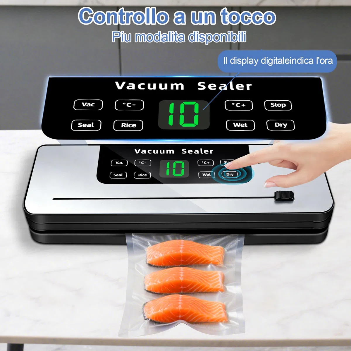 7 in 1 Macchina Sottovuoto Alimenti, Automatica secchi che umidi alimenti Macchina per sottovuoto con Coltello da taglio, Vacuum Sealer con Modalità Vuoto Esterno et 20 Sachetti Sottovuoto
