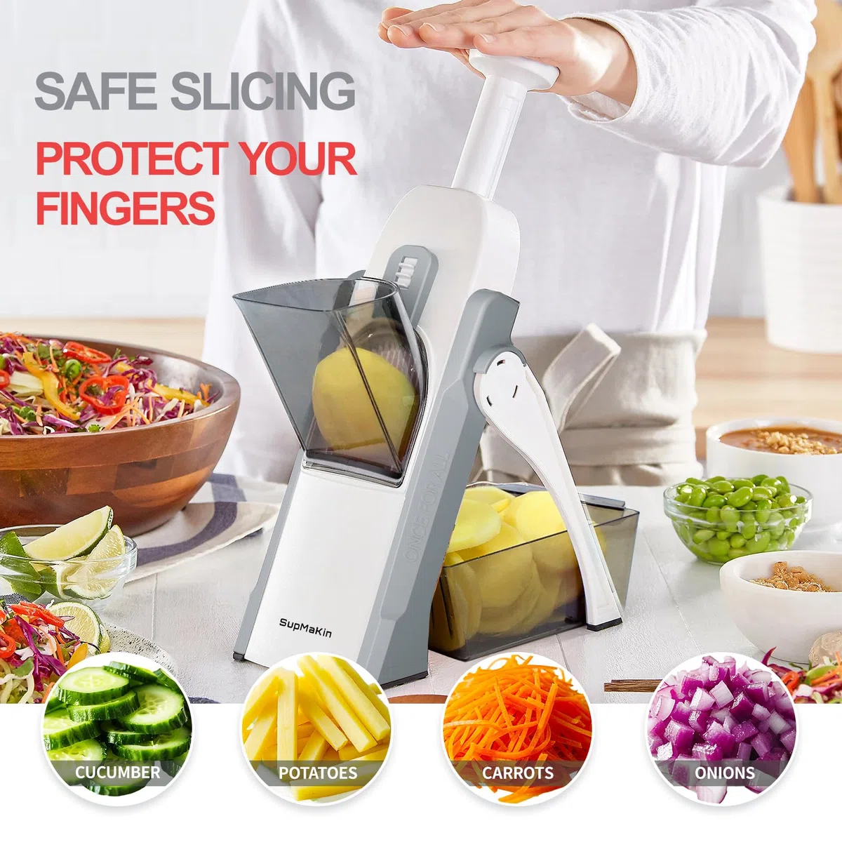 SupMaKin Mandolina di verdure, Spessore regolabile Patate Affettatrice Cipolla Chopper Kitchen Chopping Artifact Multifunzionale Cutte