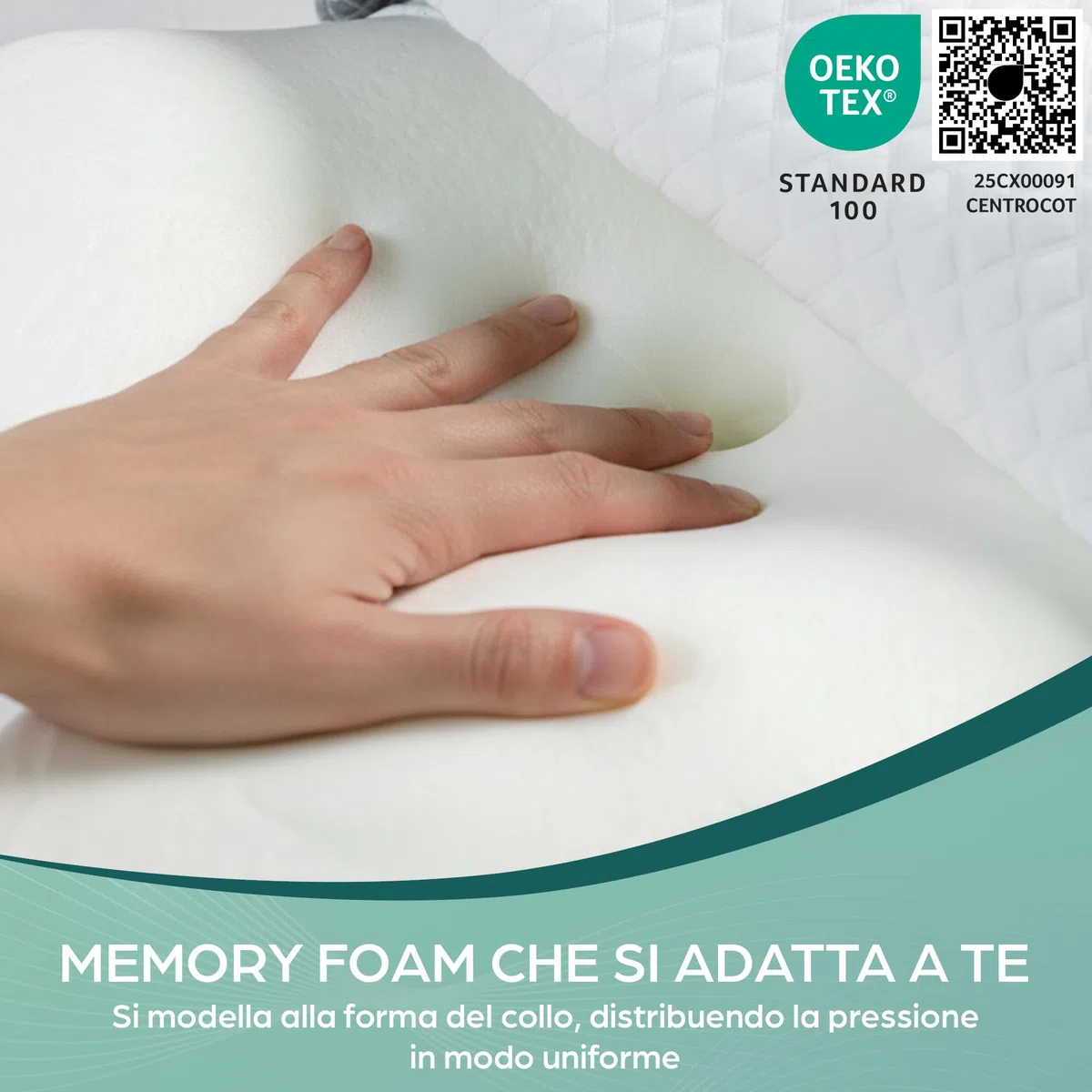 Cuscino Cervicale per Dormire | Cuscino Memory Foam Cervicale Anatomico OEKO-TEX | Cuscino per Cervicale Ergonomico Supporto al Collo | Guanciale Anallergico Sfoderabile e Lavabile Federa Traspirante