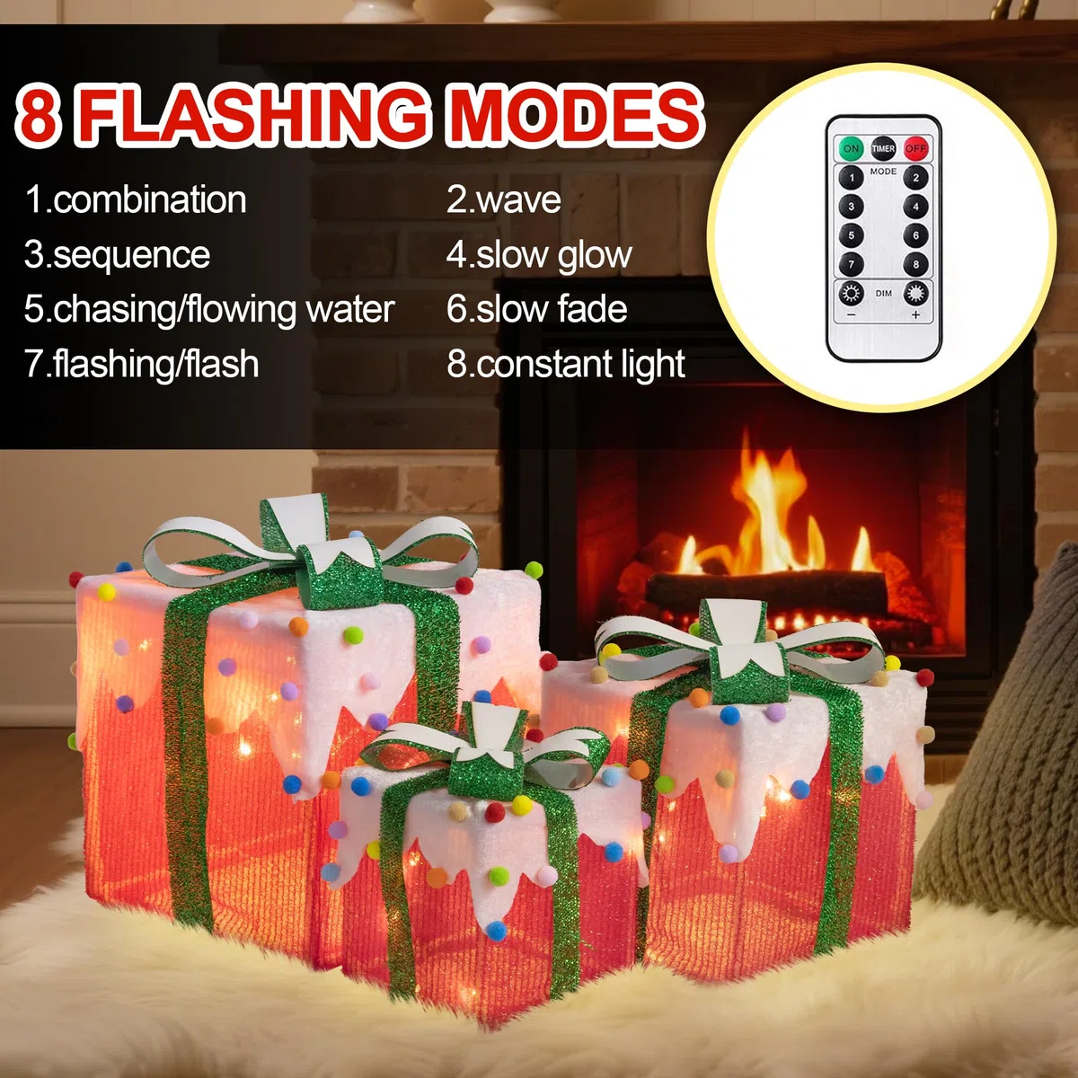 Arespark Set di 3 Luci Scatola Regalo Natalizie, 50 LED Regalo Luminosi Natale con 8 modalità Luminose, IP44 Illuminate per Albero di Natale, Vetrina, Finestre, Giardino, Decorazioni Natalizie