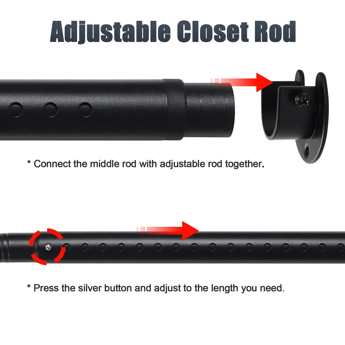 Aste per armadio per appendere vestiti, regolabile in metallo da 40 a 212cm, asta per armadio estensibile resistente, diametro 2,8 cm, asta appendiabiti retrattile per armadio, lavanderia