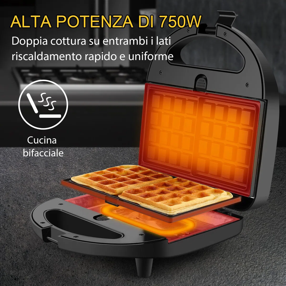 YASHE Sandwich Maker 3 in 1, Piastra per Panini, Tostapane Piastra per Toast, Waffle, Piastre Antiaderenti Rimovibili, 750W Sandwich Tostapane, Controllo Automatico Della Temperatura, Senza BPA