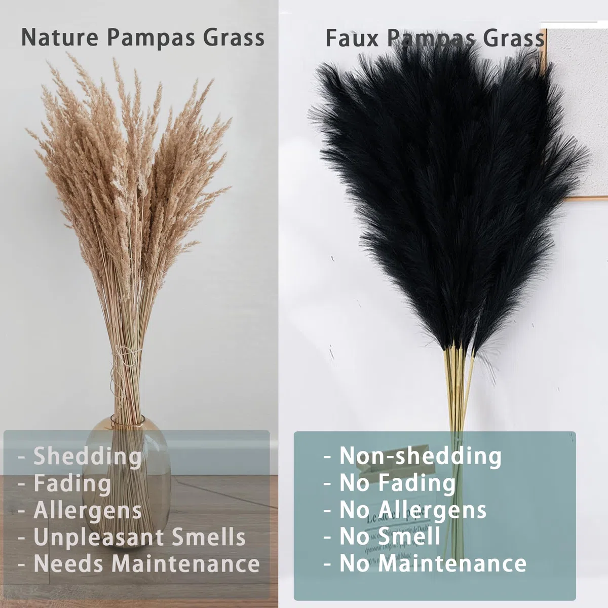 10 erba della pampa nera alta – 96,5 cm, erba della pampa artificiale, alta erba della pampa, bouquet di fiori e riempitivo per vasi bohémien, decorazione per la casa, matrimonio, festa della