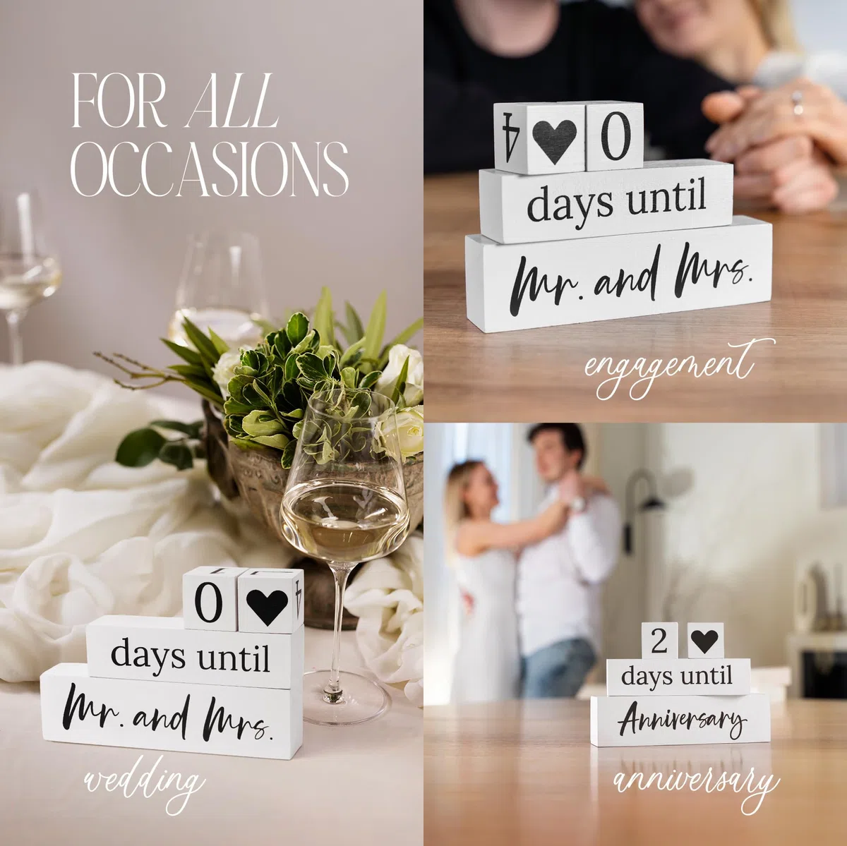 365 blocchi per conto alla rovescia per matrimoni, calendario a 2 lati, regalo di fidanzamento per anniversario, coppie, per il giorno del matrimonio rustico e conto alla rovescia, ideale come regalo