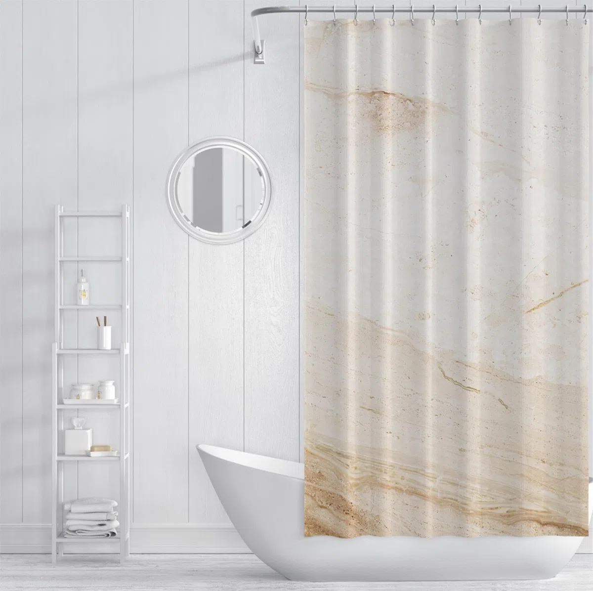 Tende Da doccia Beige Pulito Luminoso Minimalista Arredo Da Bagno Protezione Della Privacy Pratiche Tende Da doccia Con Ganci 150x180 cm