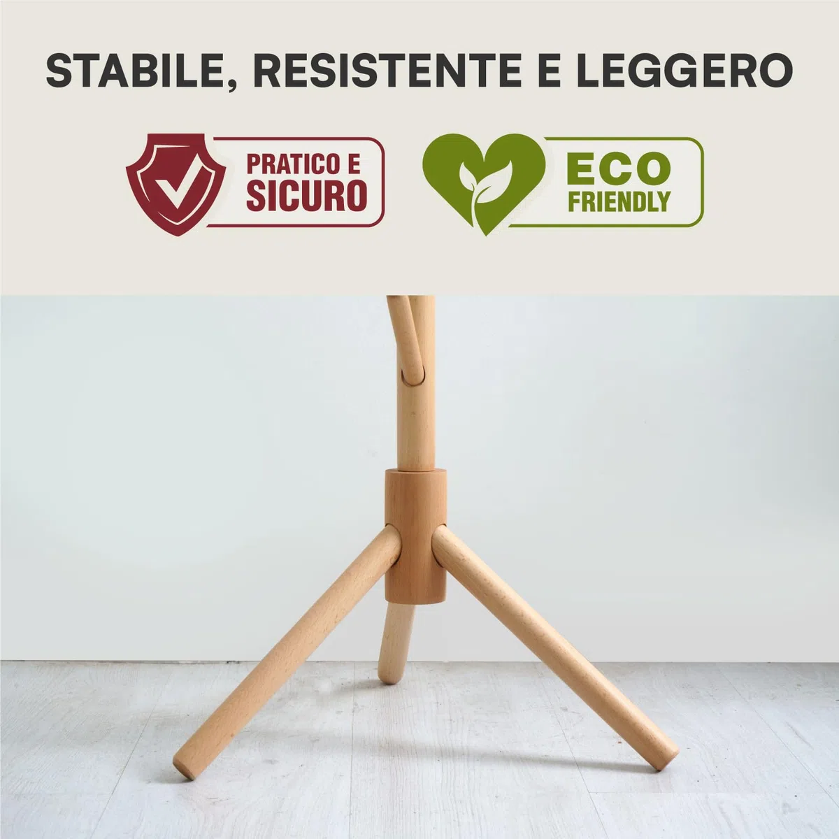 Eurocali Appendiabiti Attaccapanni in Legno Naturale con 8 Ganci e Struttura Modulare 2 Altezze - per Cappotti Giacche Cappelli e Borse - Portabiti Ingresso e Ufficio - 174/124x43cm