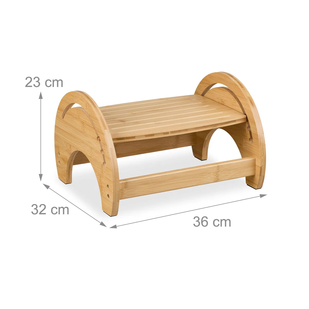 Relaxdays Sgabello per WC da Bagno, Sgabellino Regolabile da Toilette per Adulti, HxLxP: 23x36x32 cm, bambù, Naturale