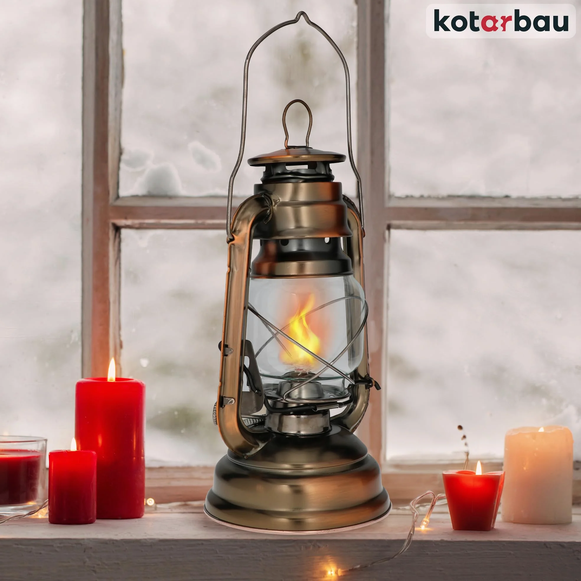 KOTARBAU Lampada a olio con porta stoppino, lampada a petrolio, ricaricabile, antica, lanterna resistente, bulbo in vetro, lampada da tavolo, lanterna, lampada da giardino, bronzo, da terra o sospesa