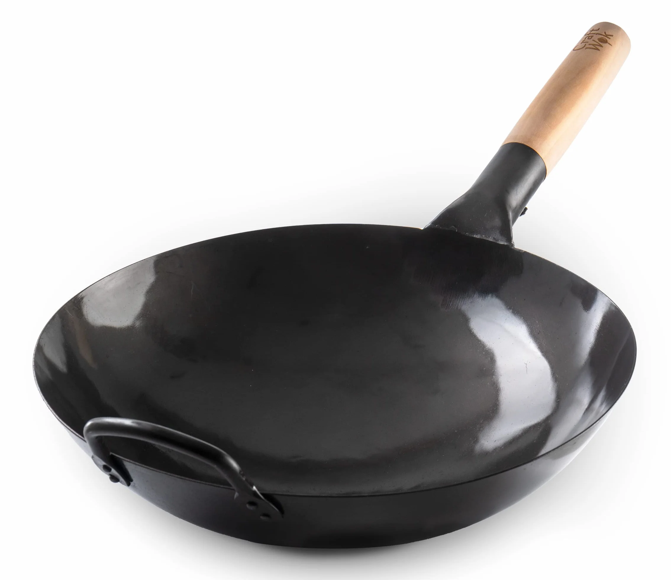 Craft Wok Black13 wok a mano pre-stagionali Pow di acciaio carbone martellato con manico in legno e acciaio (13 pollici, fondo rotondo)