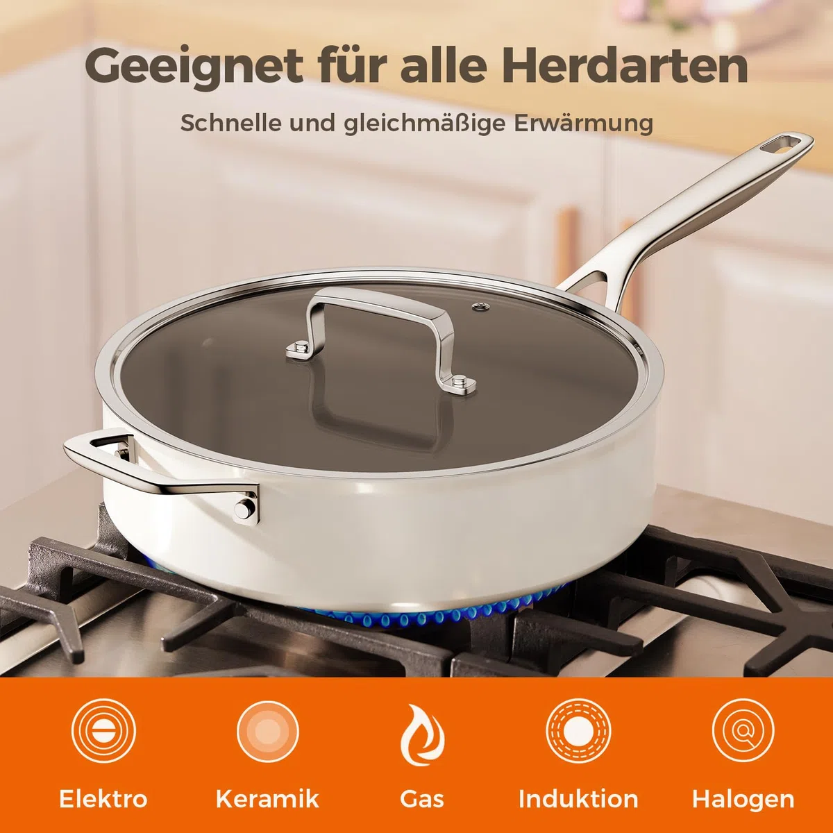 BLAZANT Padella da 28 cm per induzione con coperchio, padella profonda con bordo alto e rivestimento antiaderente ILAG, padella da 4,5 l per tutti i tipi di fornelli, senza PFOA, adatta al forno