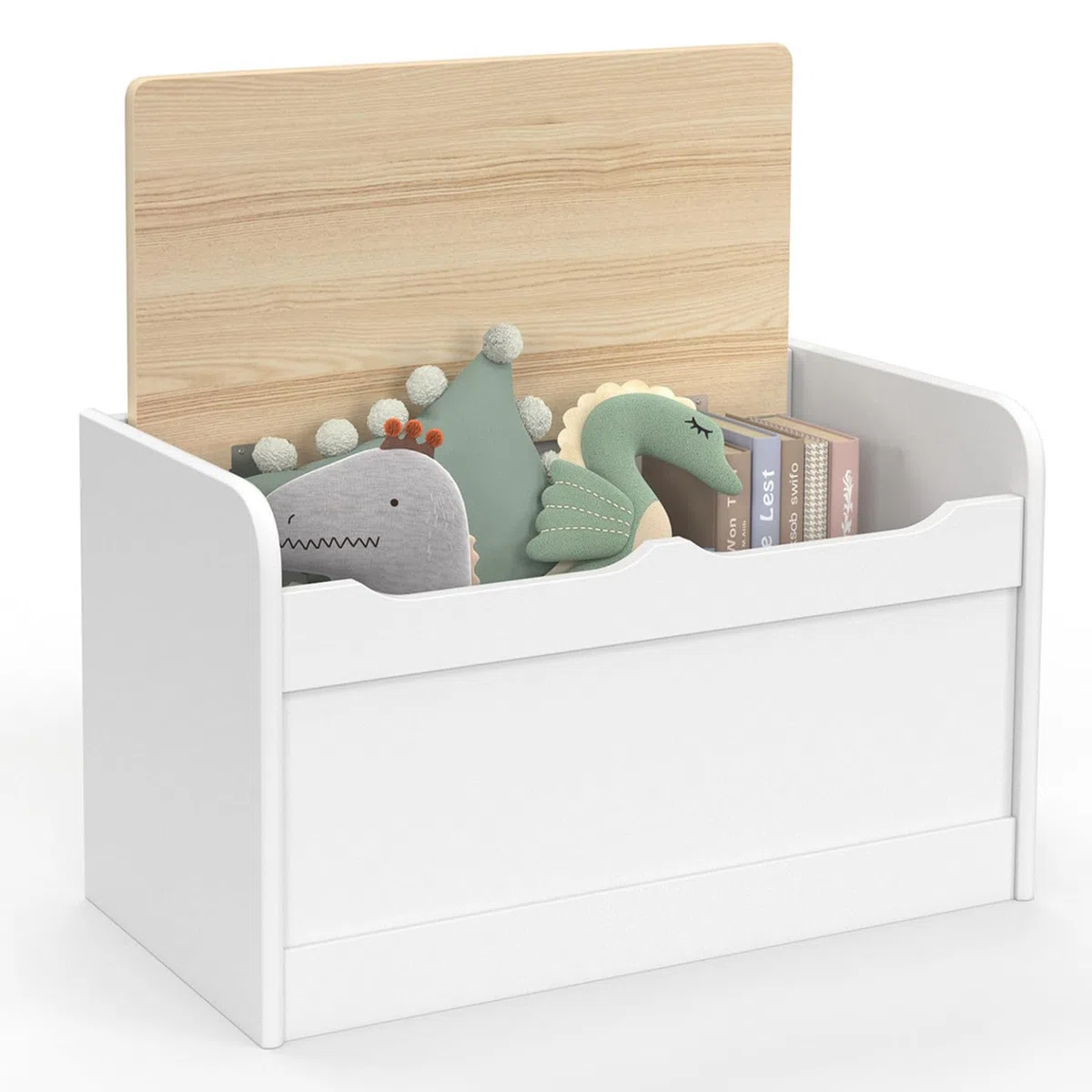 IDMarket - Panca portaoggetti per bambini LOGAN 60 cm in legno bianco e faggio