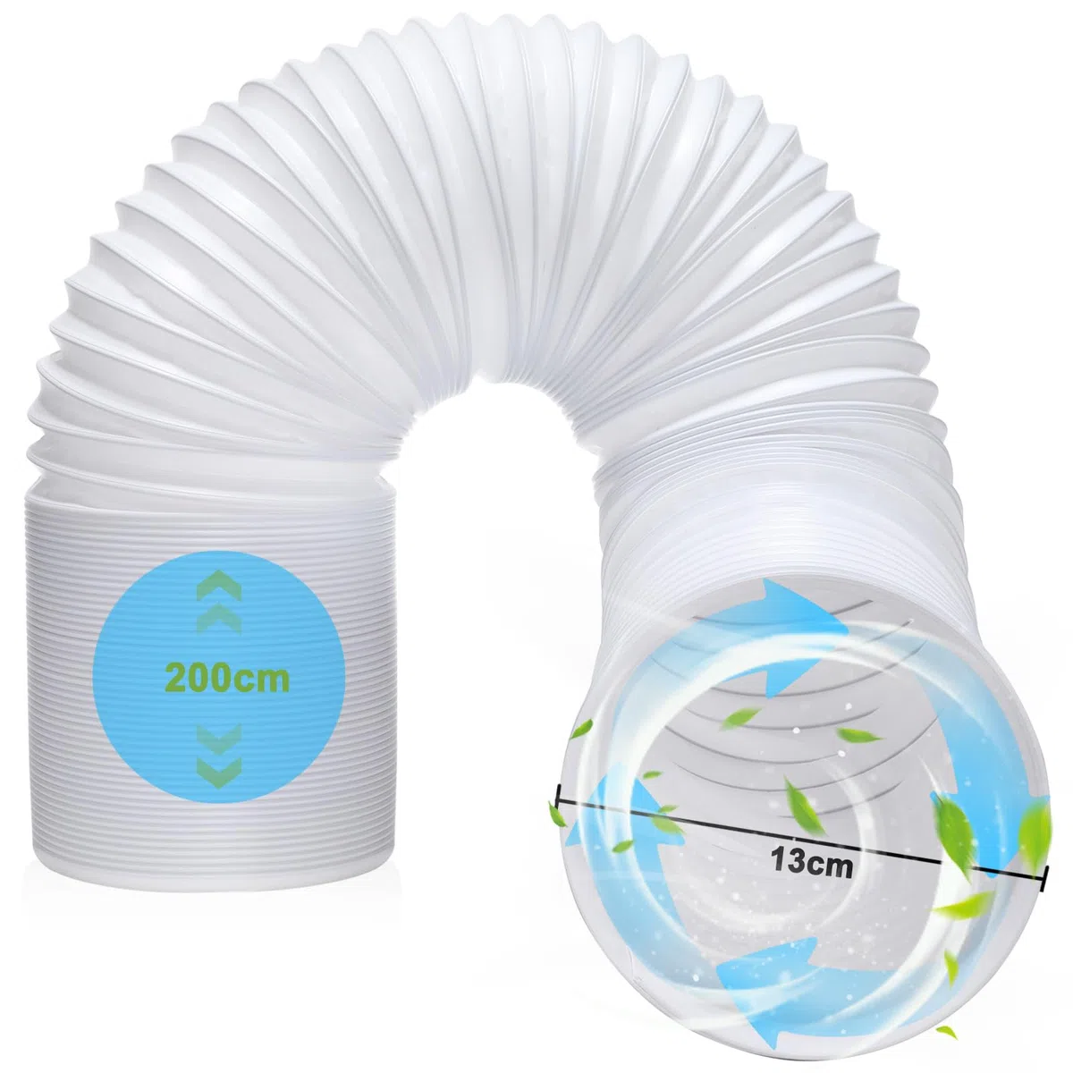 Tubo di Scarico per Condizionatore Portatile, Tubo Scarico Climatizzatore portatile PP Diametro Flessibile di Scarico 130mm de 2M Estensibile Mobile per Aria Condizionata Portatile (2M130MM)