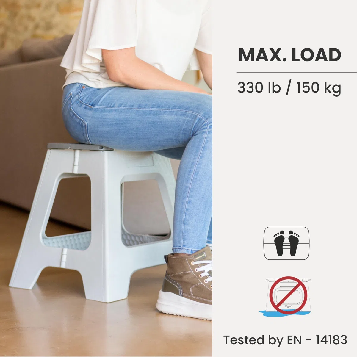 Vigar Compatto Sgabello Pieghevole per Adulti, 40 cm, Sgabello Pieghevole Portatile Antiscivolo per Casa, Cucina, Bagno, Campeggio, Doccia, Supporta fino a 150 kg, Grigio