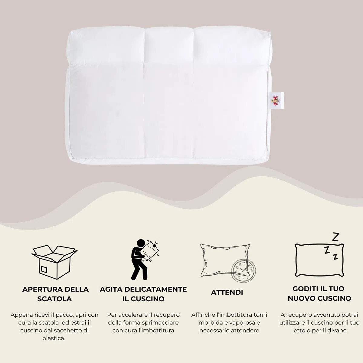 B&Z Luxury Cuscino per Cervicale 60x40x12 cm 30% Piumino d’Oca + 70% Fibra HCS, Guanciale con Doppio Lato Morbido e Rigido, Supporto Ergonomico per Fianco e Schiena, Traspirante | Dispositivo Medico