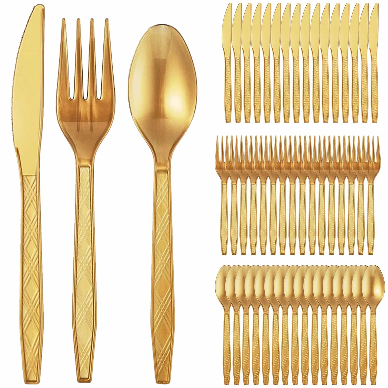 Posate in Riutilizzabili 120 Pezzi Posate in Bianca Resistenti 40 Forchette, Coltelli, Cucchiaio per Compleanni, Feste, Catering, Matrimoni, Dorato